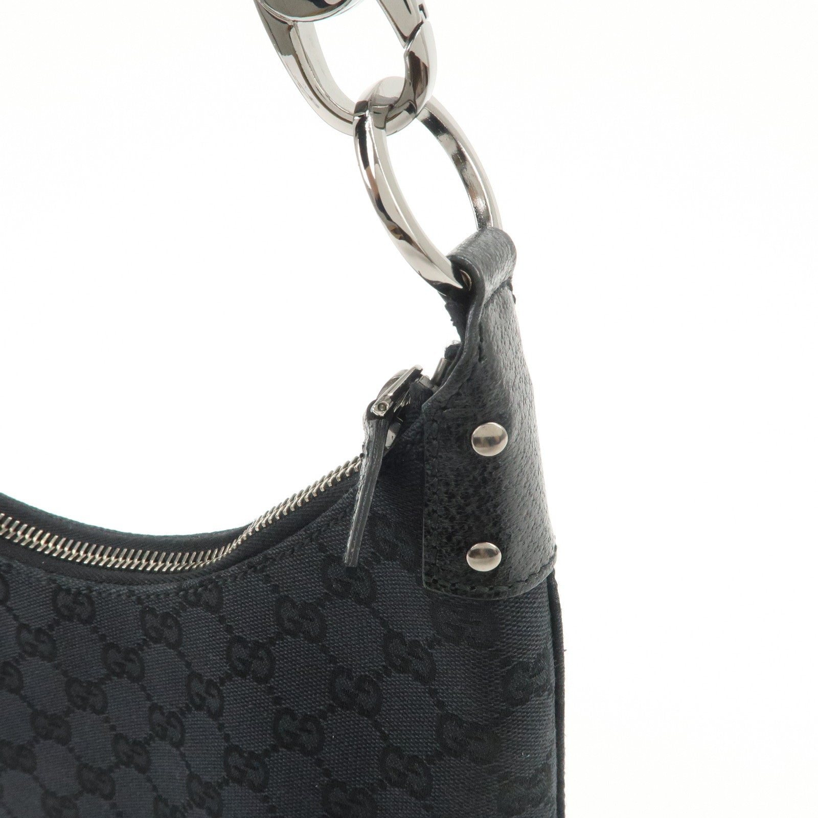 GUCCI GG Canvas Leather Shoulder Bag Hand Bag Black 115003