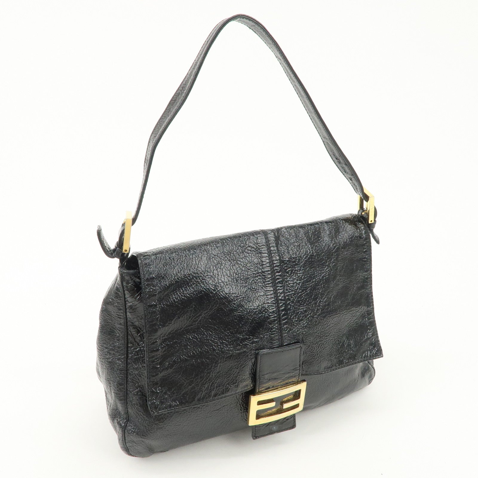 FENDI Mamma Baguette Leather Shoulder Bag Hand Bag Black