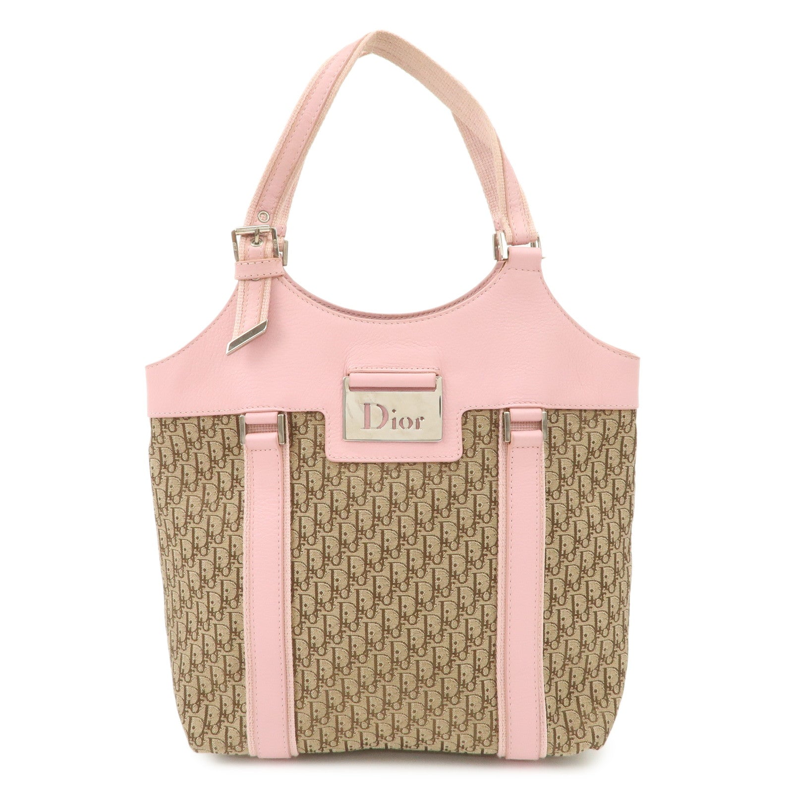 Christian Dior Trotter Street Chic Canvas Tote Bag Beige Pink