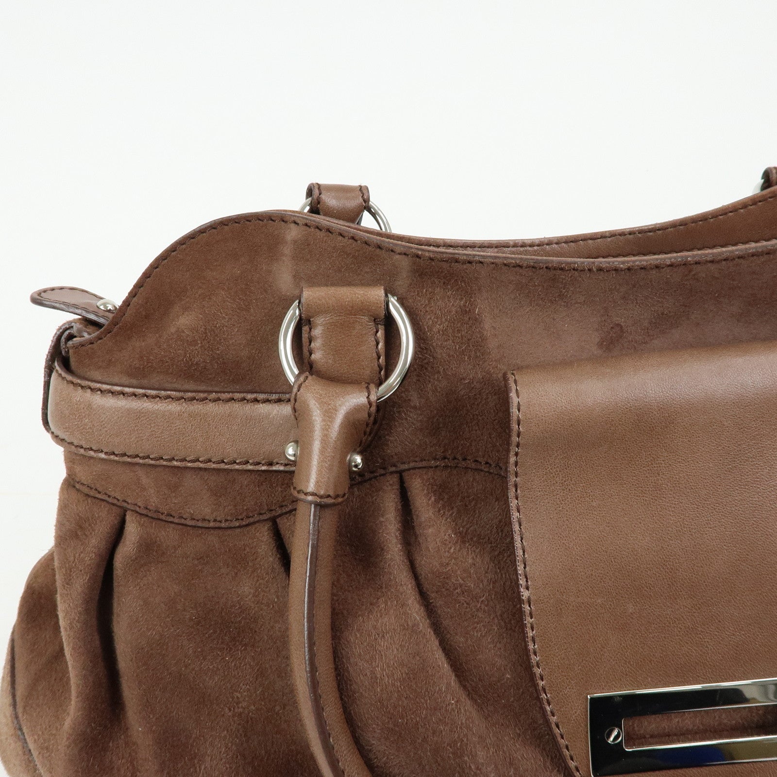 Ferragamo Gancini Suede Leather Shoulder Bag Hand Bag Brown