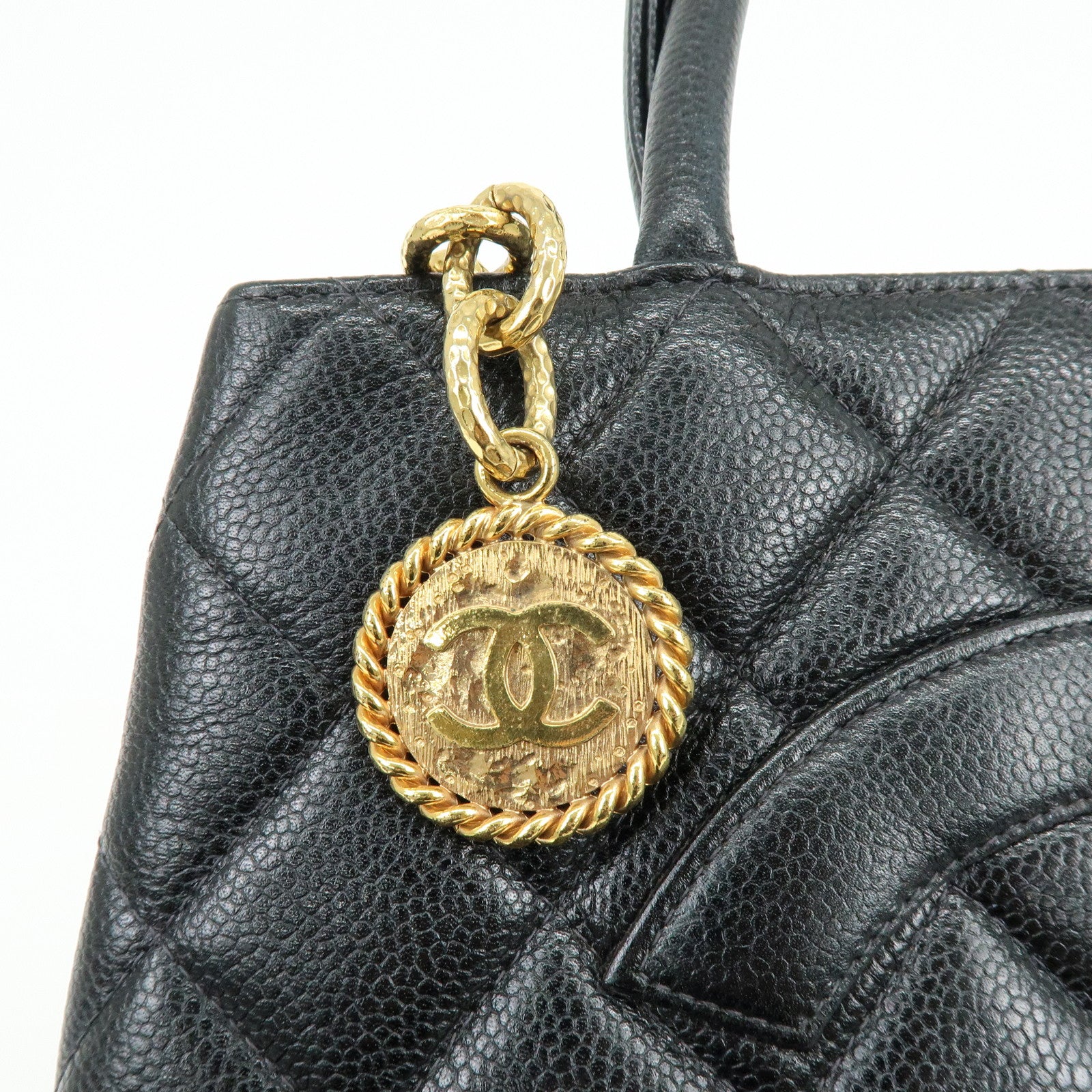 CHANEL Matelasse COCO Mark Medallion Tote Bag Hand Bag Black A01804