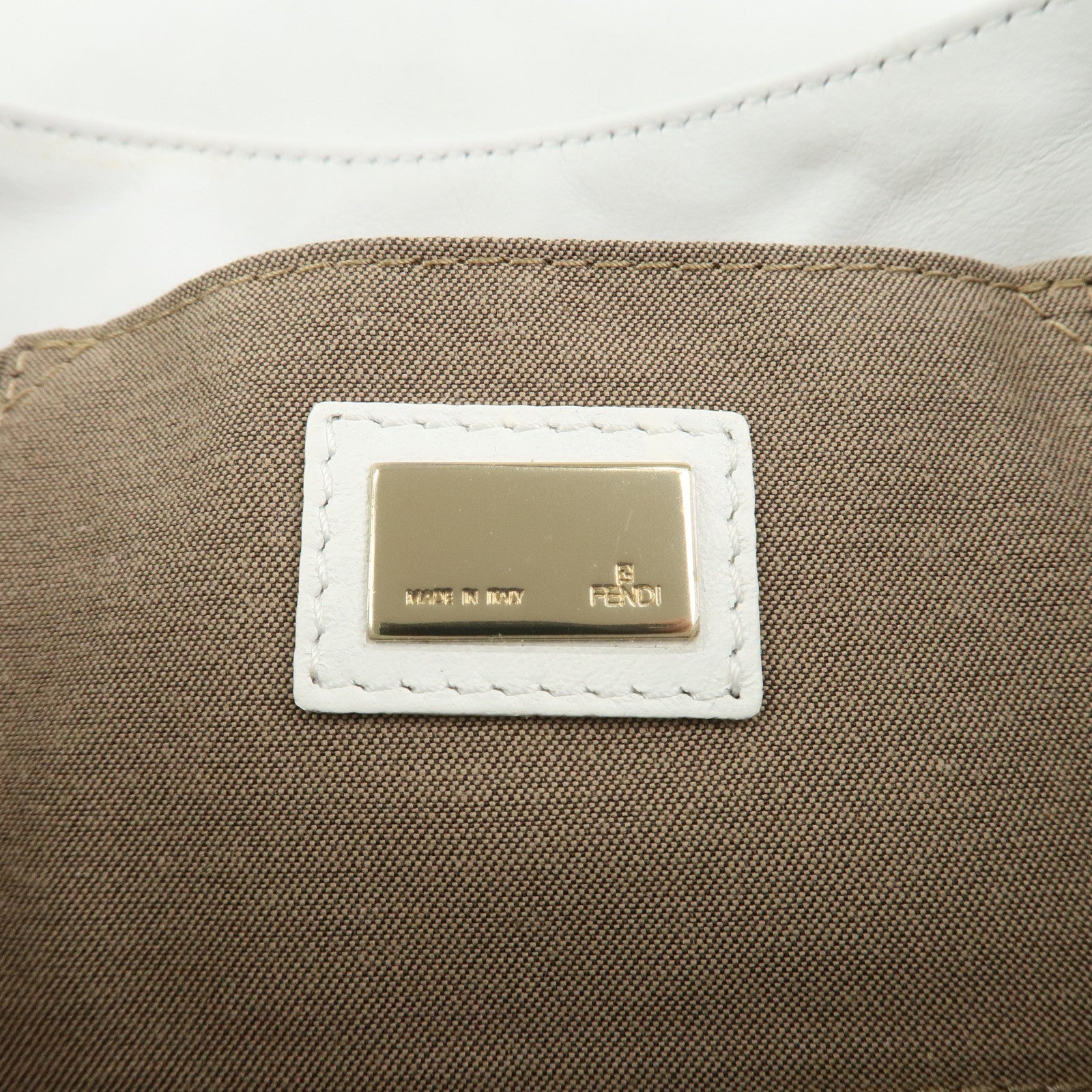 FENDI Zucca Logo Leather Shoulder Bag Hand Bag White 8BR445