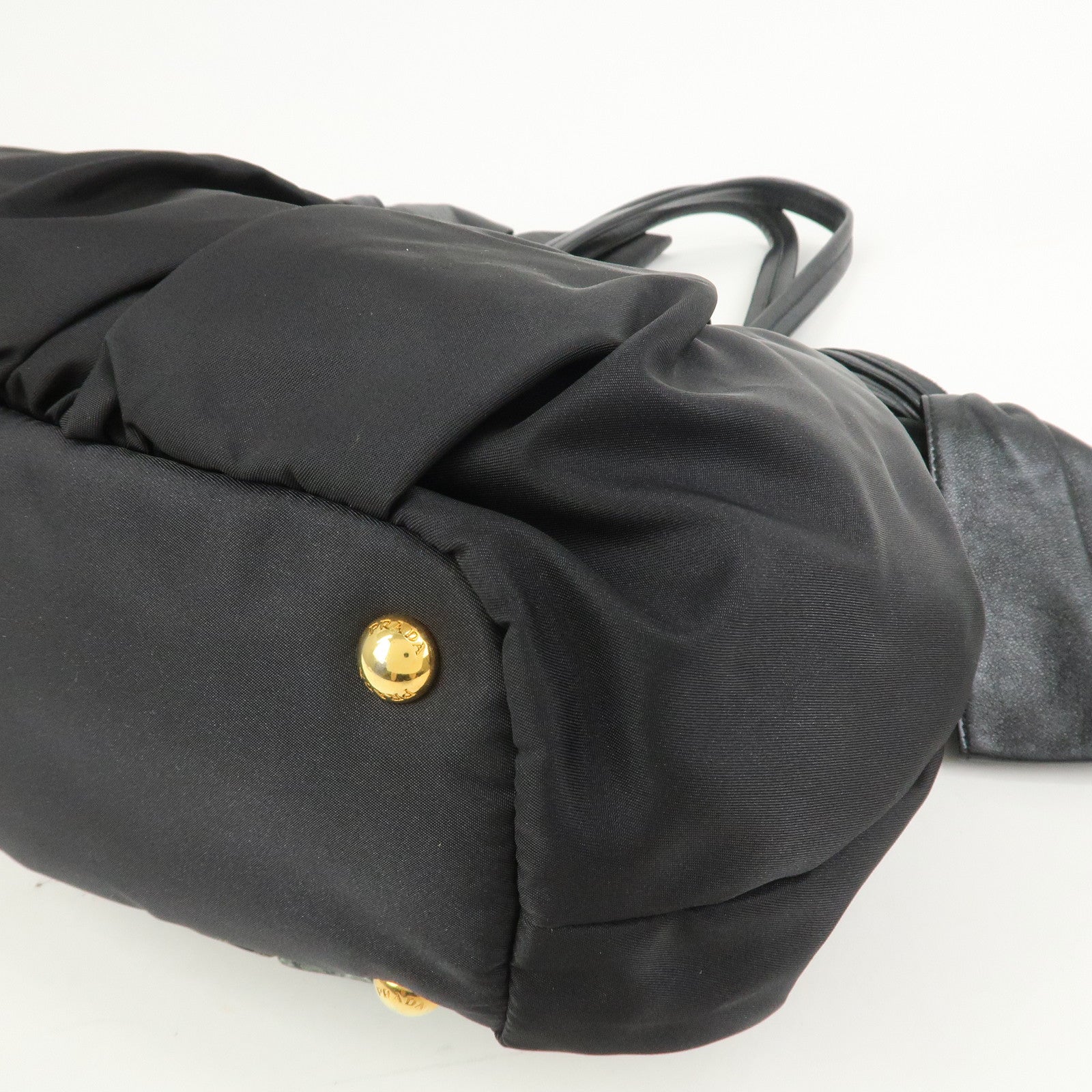 PRADA Logo Nylon Nappa Leather Shoulder Bag Black Green BR4230