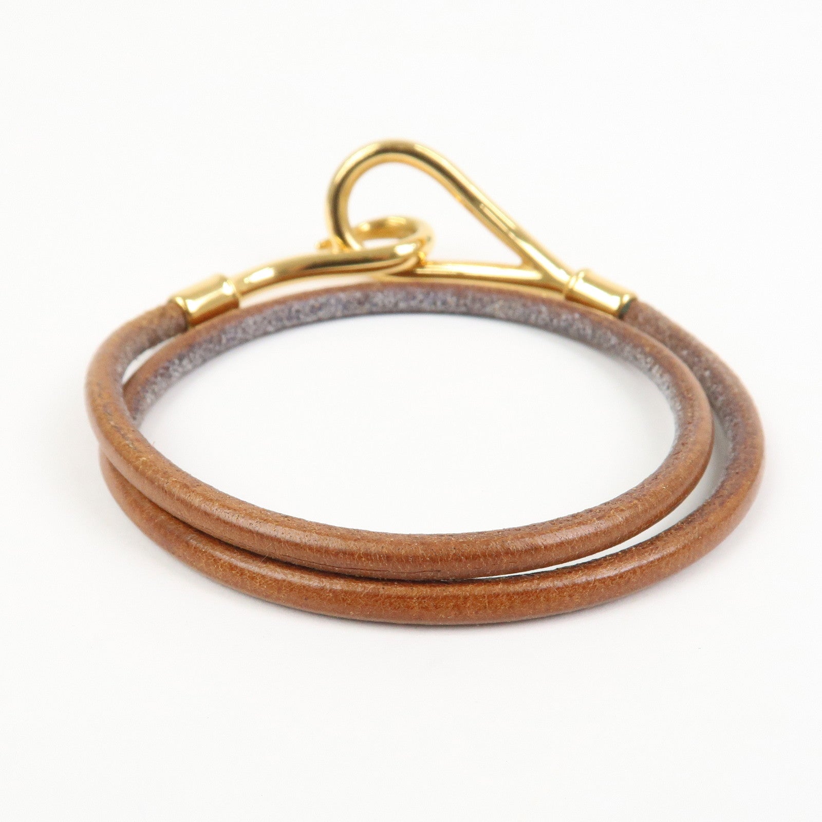 HERMES Jumbo Choker Leather Metal Bracelet Brown