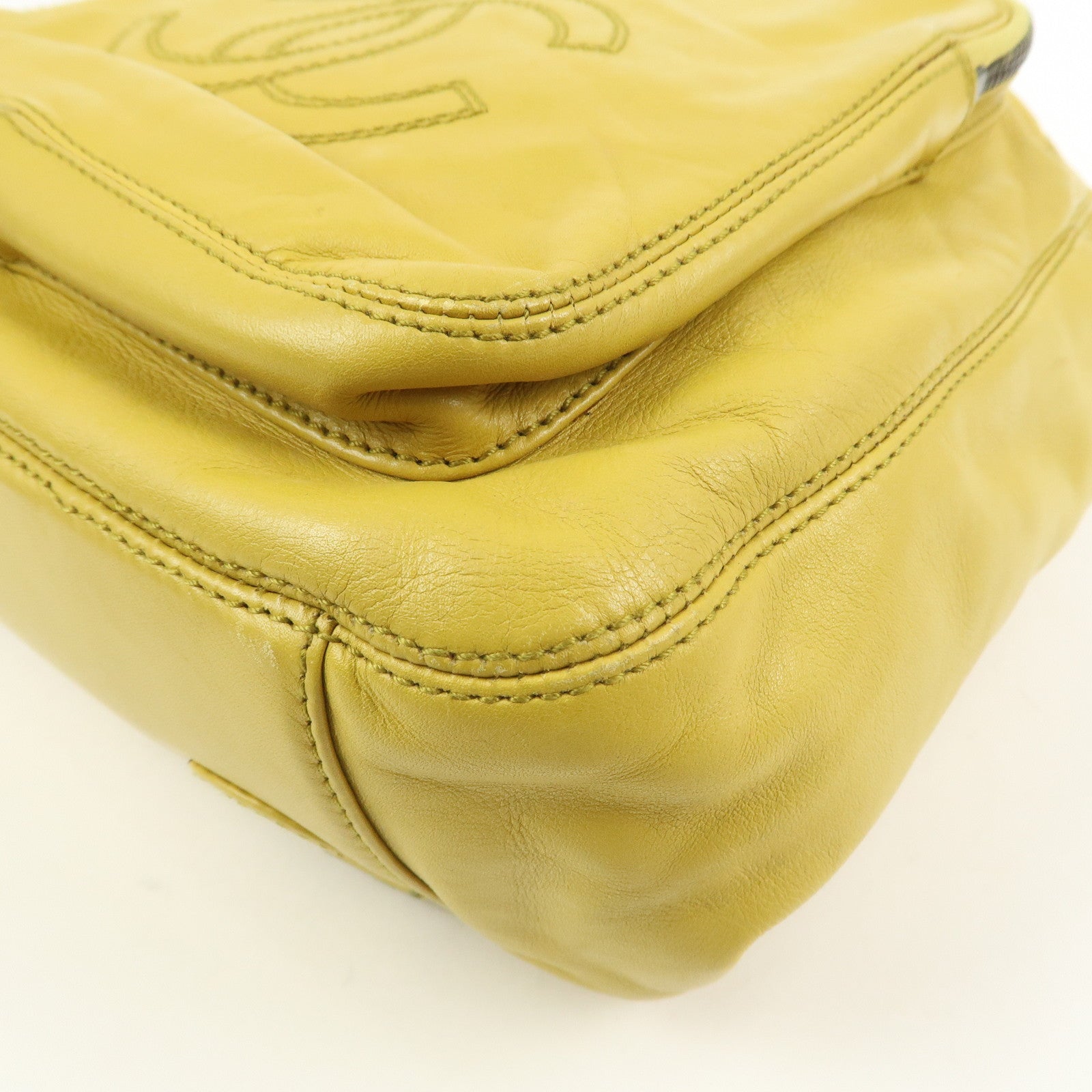 CHANEL COCO Mark Lamb Skin Back Pack Ruck Suck Yellow
