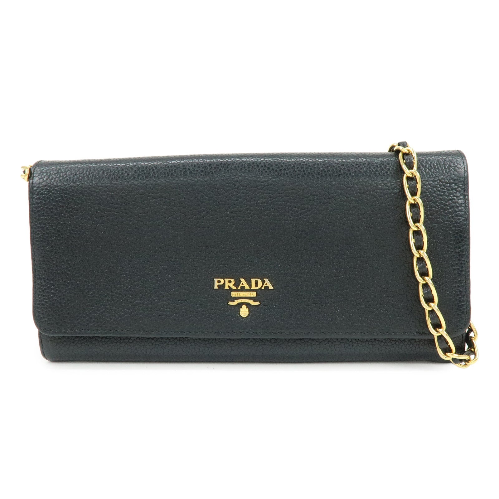 PRADA Saffiano Leather Chain Wallet Shoulder Bag Black 1M1290