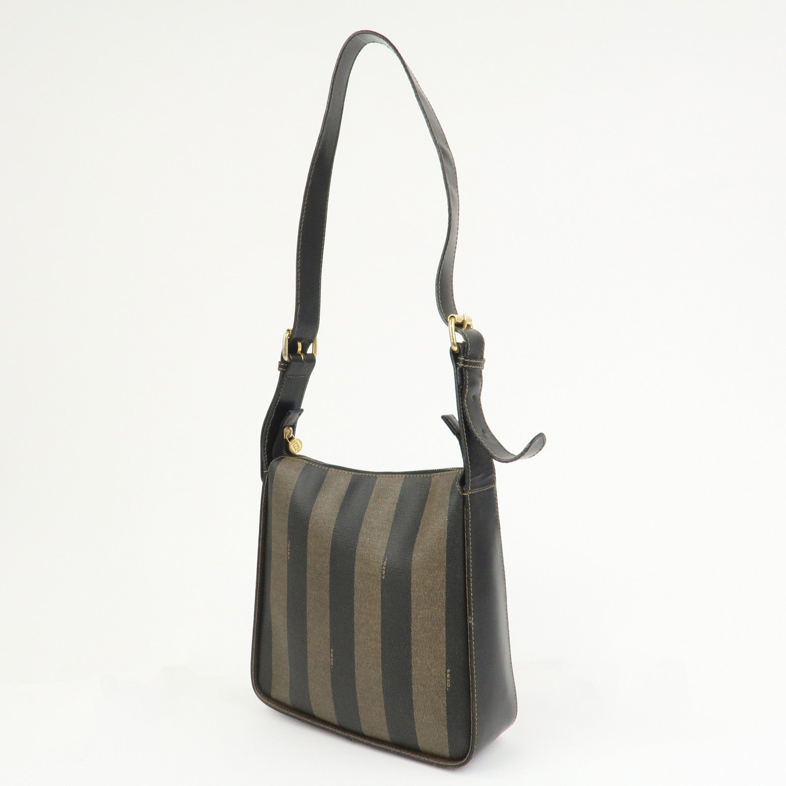 FENDI Pequin PVC Shoulder Bag Crossbody Bag Black 211 256510058