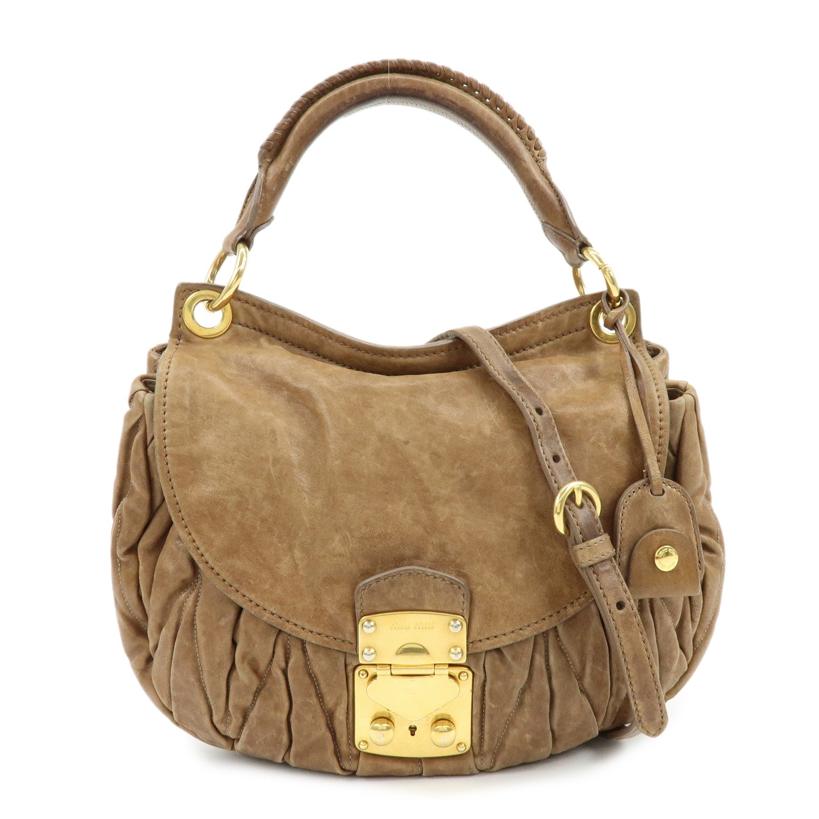 MIU MIU Matelasse Leather 2Way Bag Hand Bag Shoulder Bag Brown