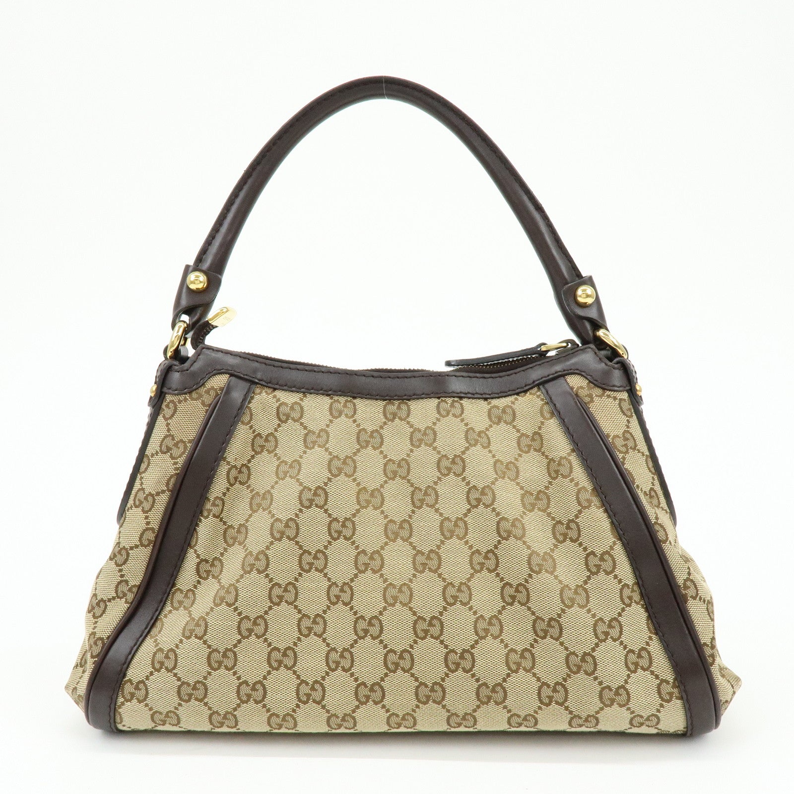 GUCCI Interlocking G Canvas Leather Shoulder Bag Beige 282298