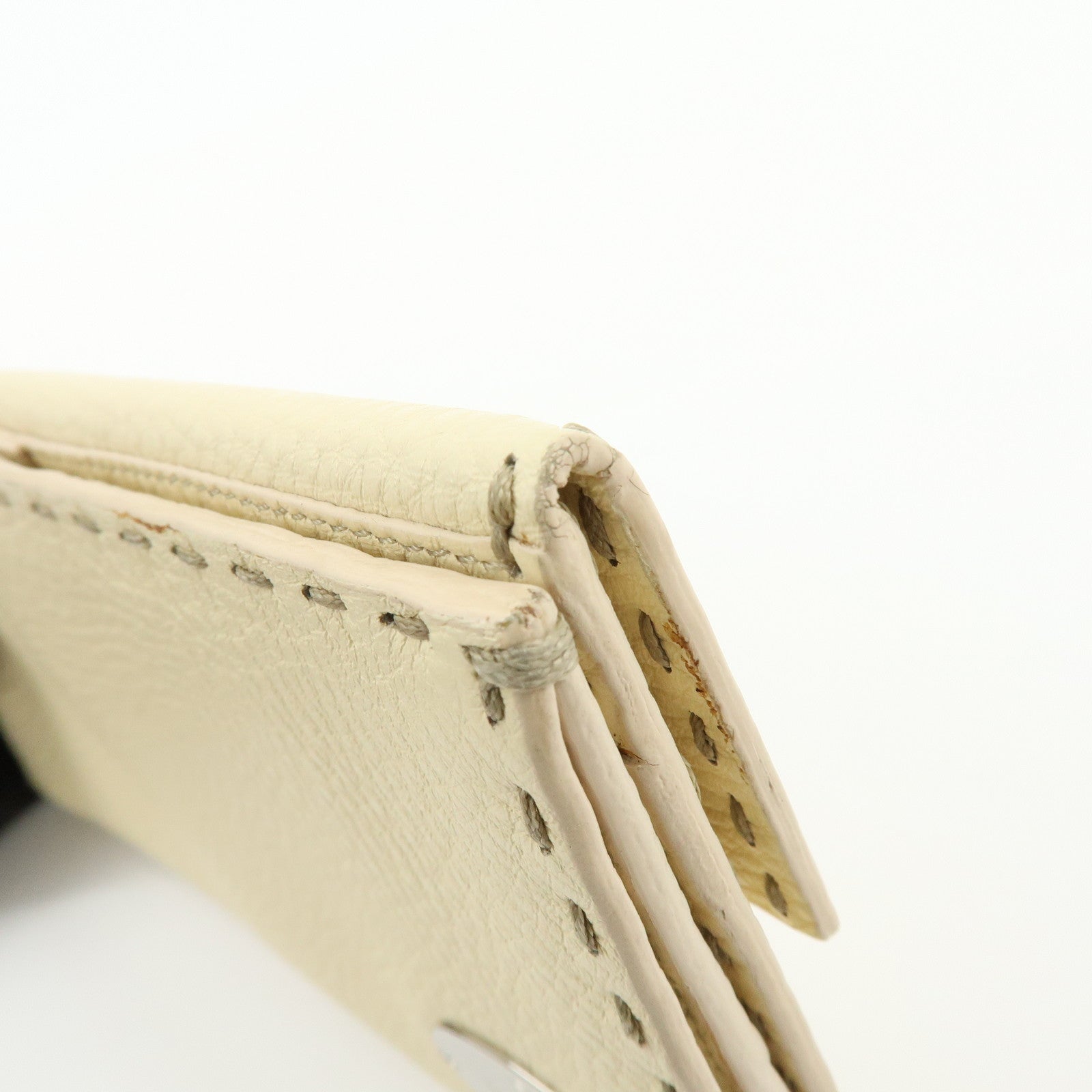 FENDI Selleria Calf Leather Long Wallet Ivory 8M0144