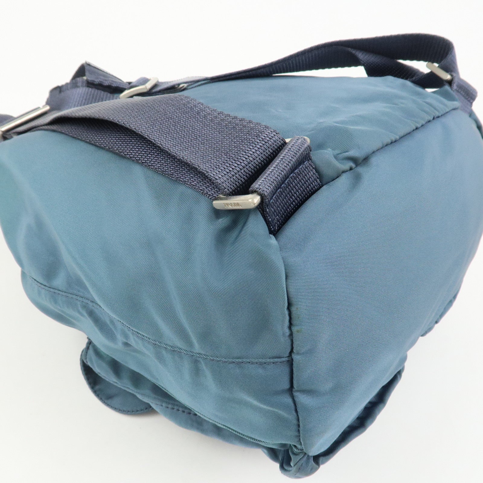 PRADA Triangle Logo Nylon Leather Backpack Rucksack Blue B6677F