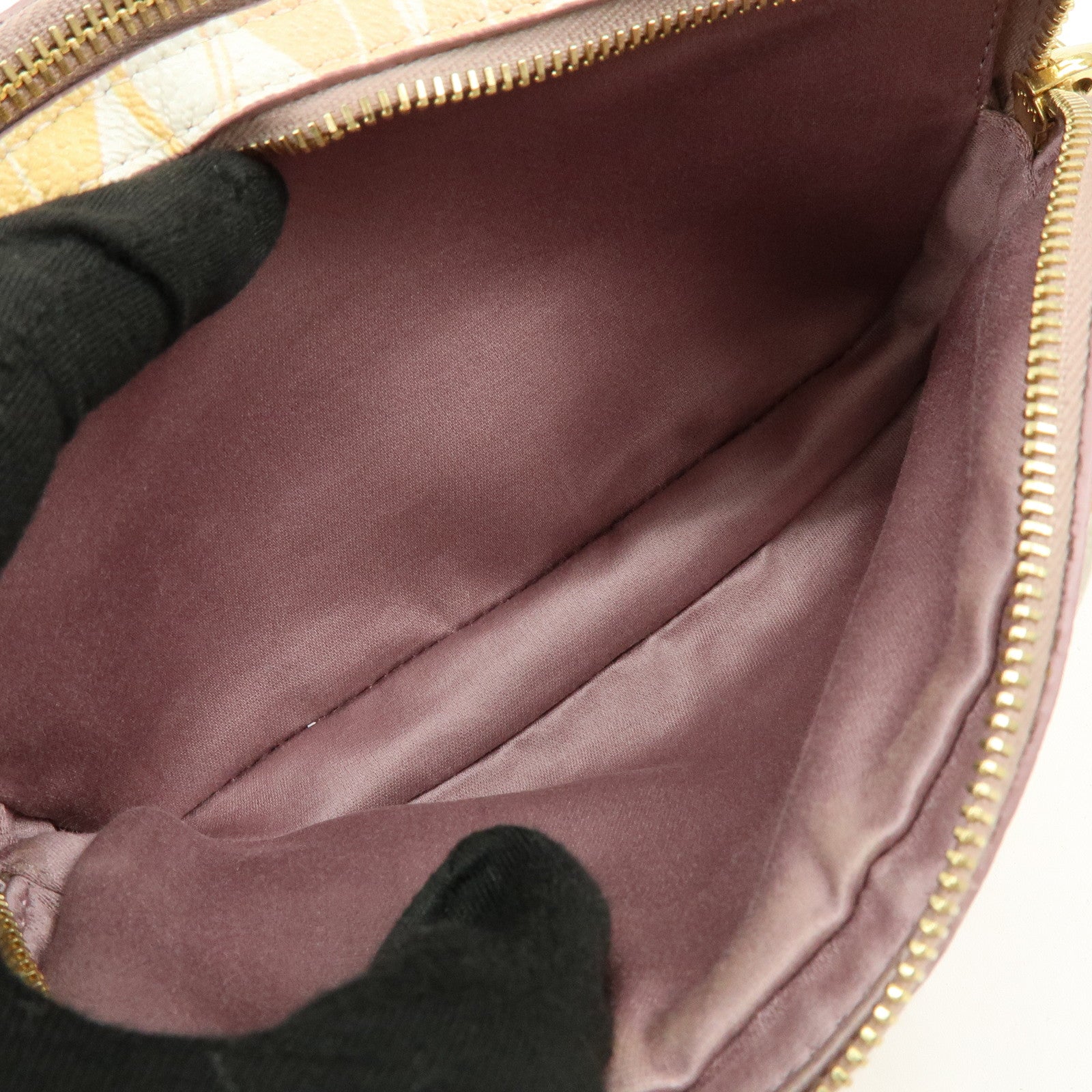 MIU MIU Cat Madras Leather Shoulder Bag Pink Orange White 5NF011