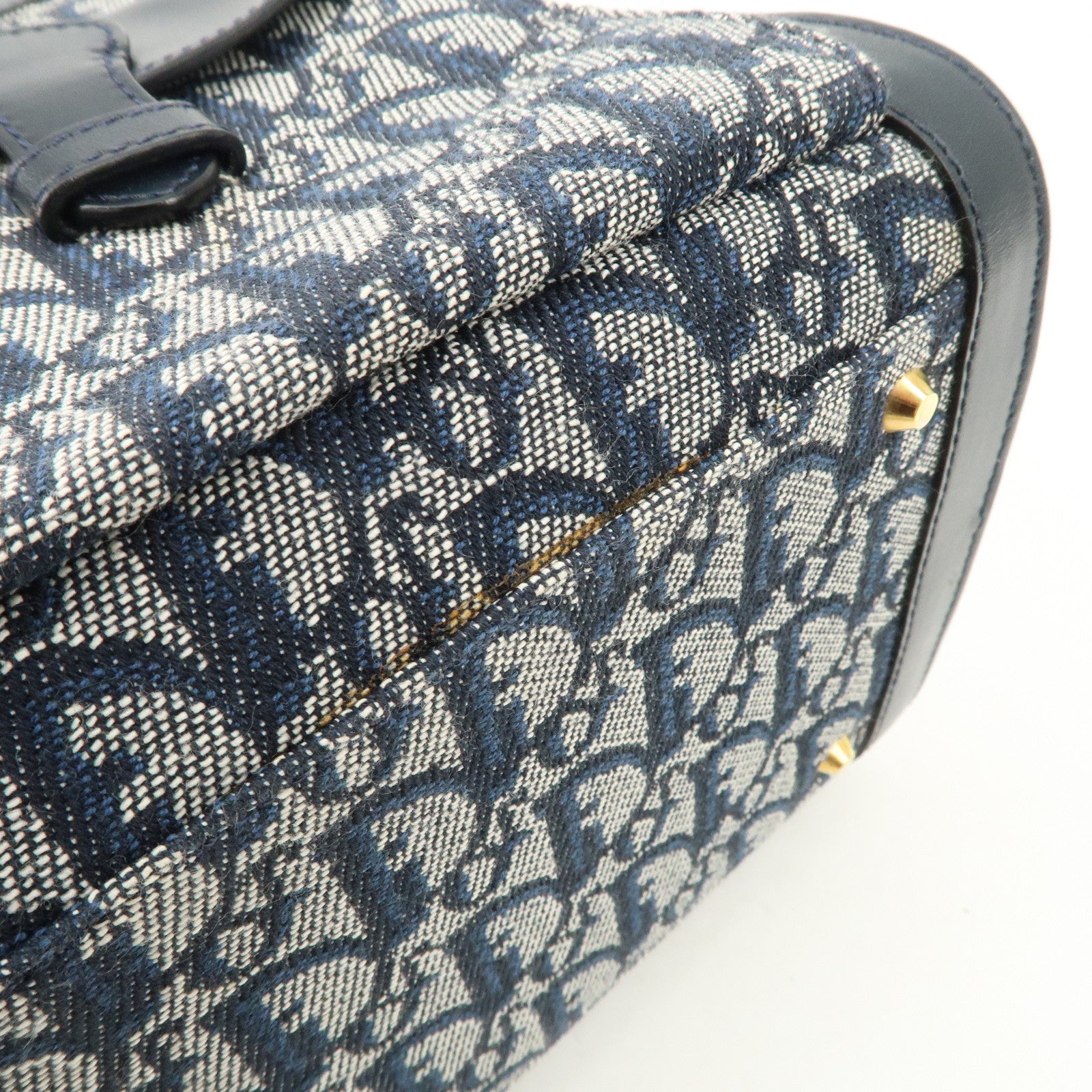 Christian Dior Trotter Canvas Leather Tote Bag Hand Bag Navy Used