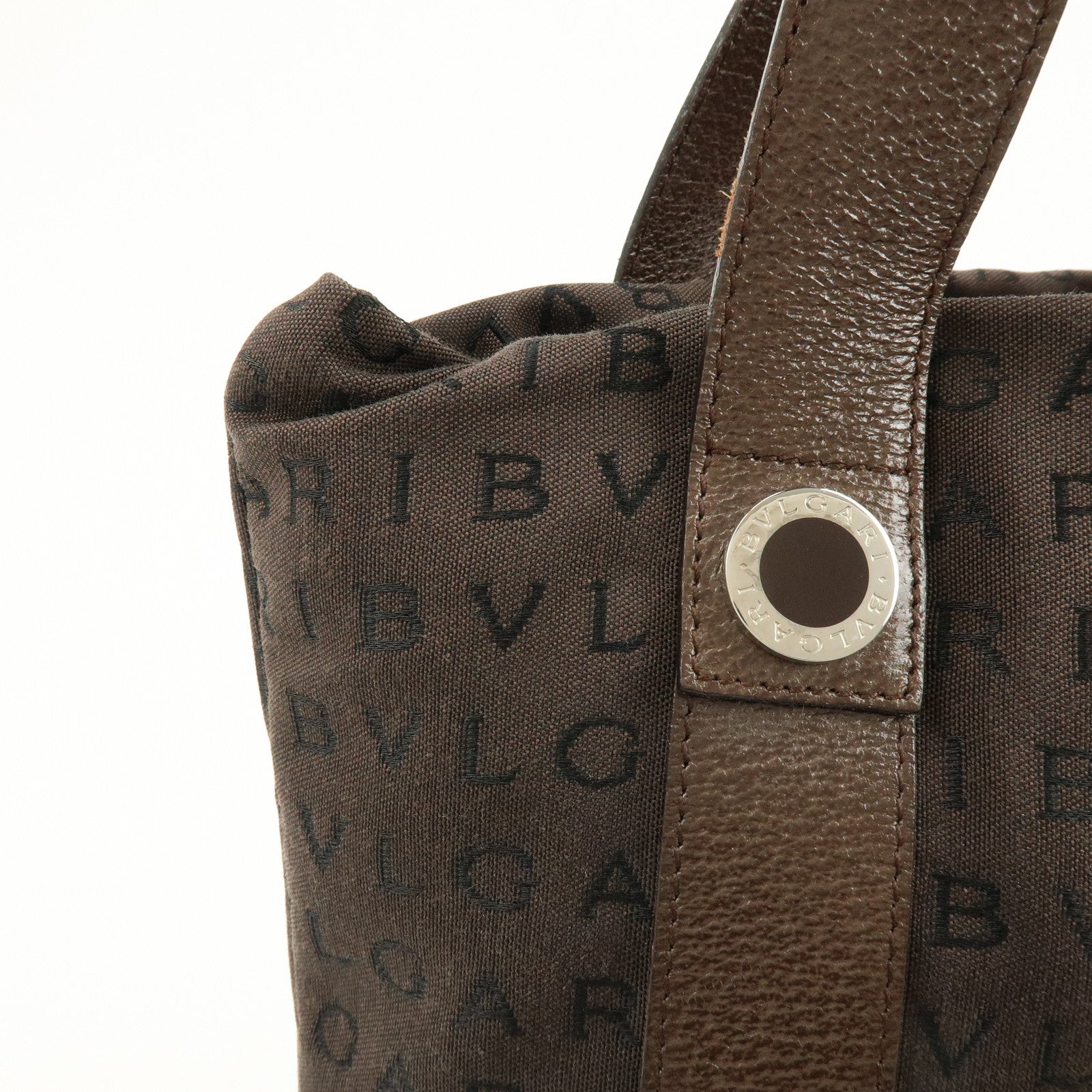 BVLGARI Logomania Canvas Leather Shoulder Bag Tote Bag Brown