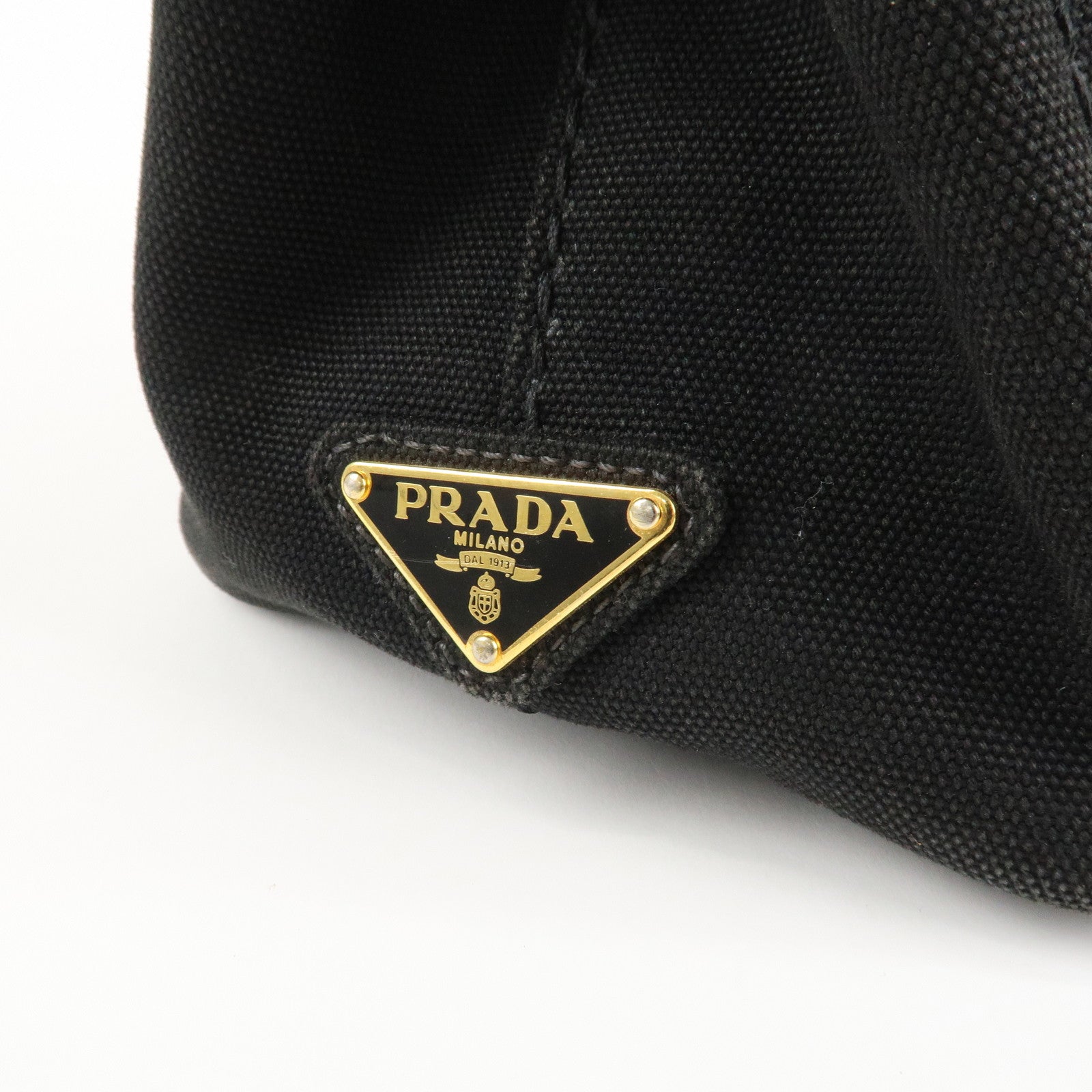 PRADA Logo Canapa Mini Canvas Tote Bag Hand Bag Black BN2439 Used