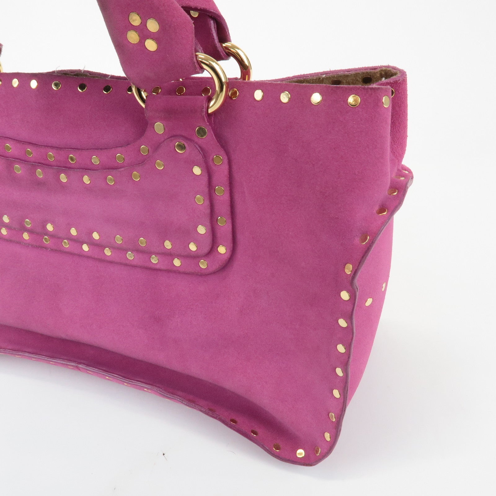 CELINE Suede Leather Studs Buggy Bag Hand Bag Pink Gold