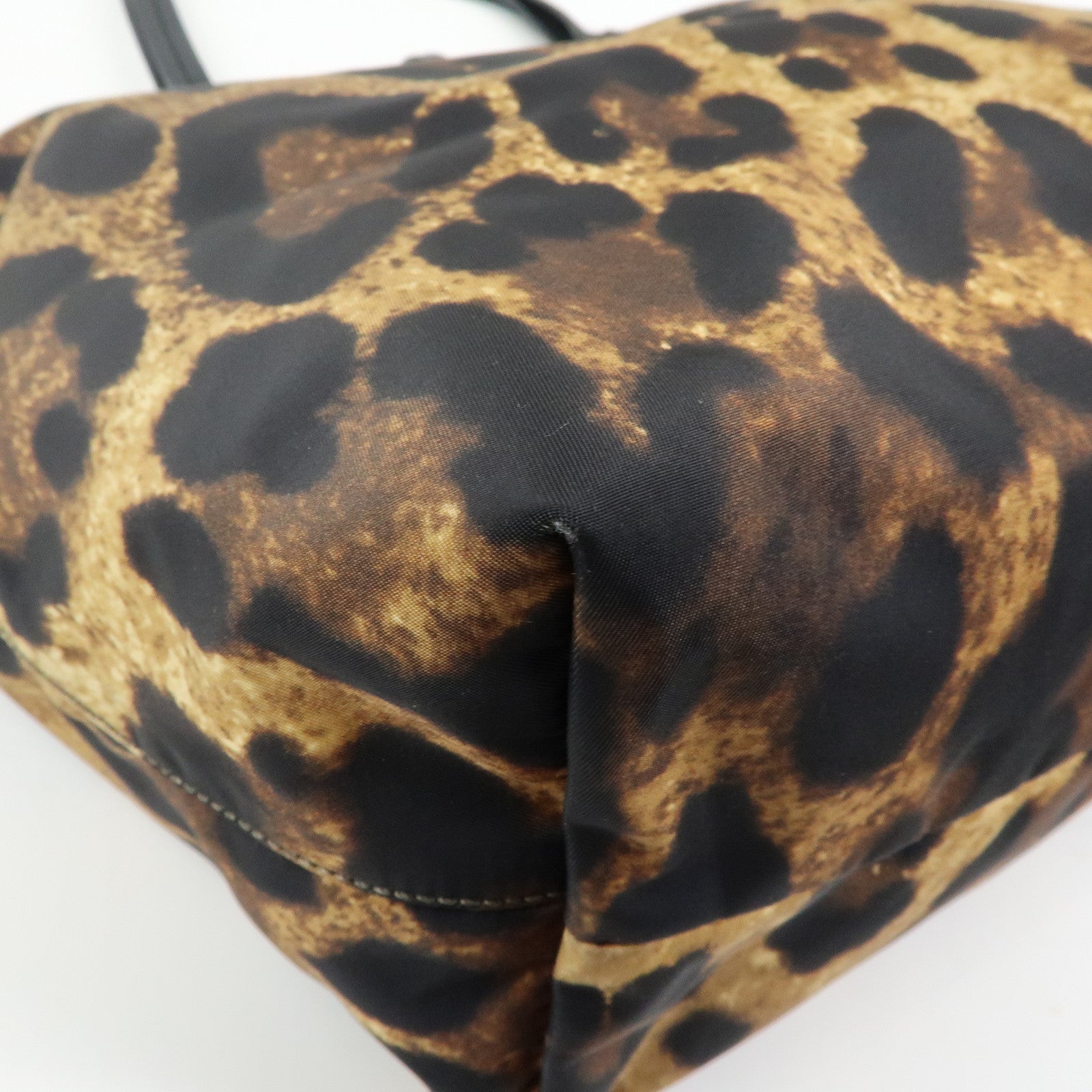 Ferragamo Gancini Nylon Leather Leopard Tote Bag Shoulder Bag Brown