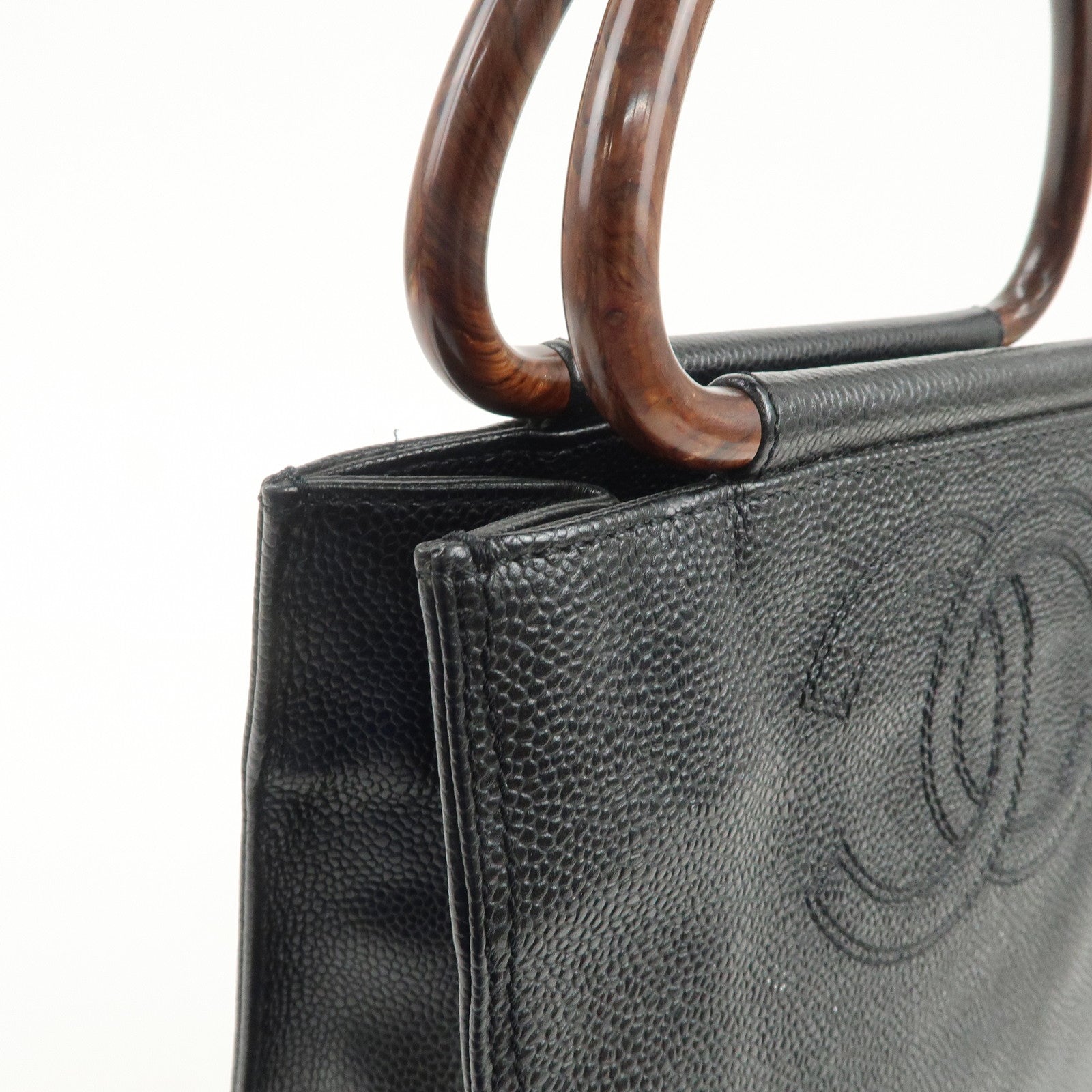 CHANEL COCO Mark Caviarskin Hand Bag Black Brown