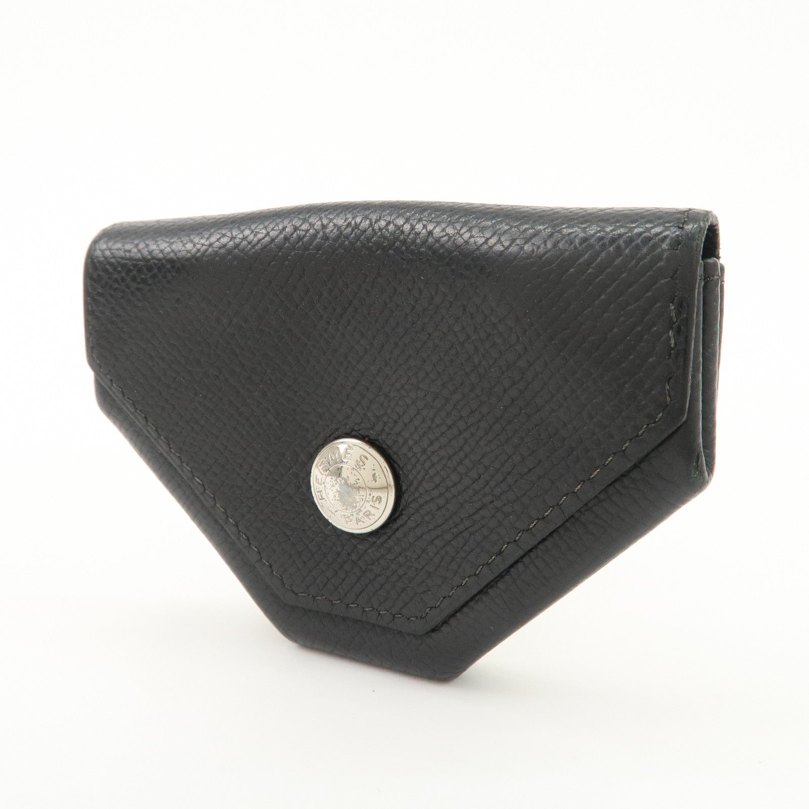 HERMES Ruban Quatre Vo Epson I Stamped Coin Case Black Silver HDW Used