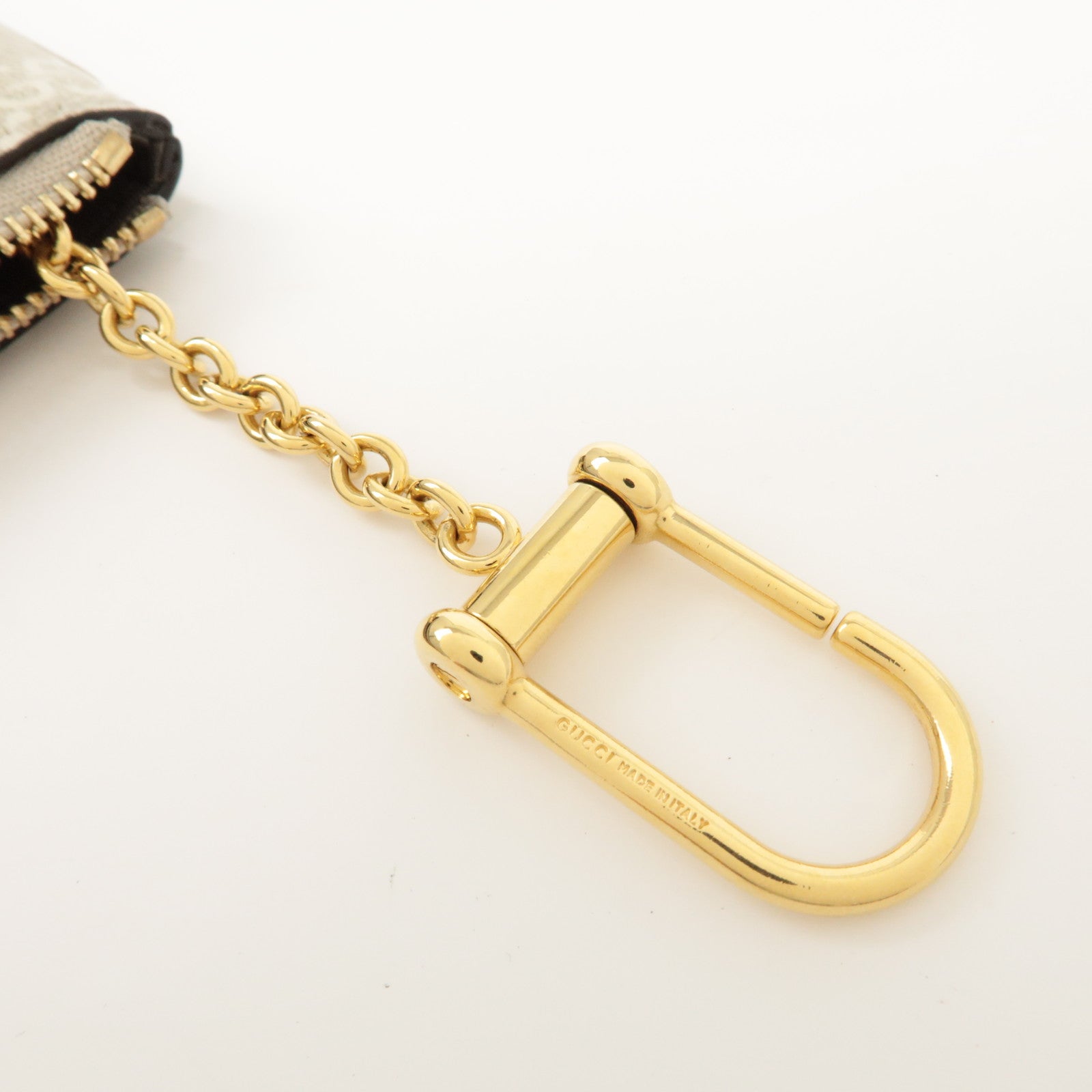 GUCCI GG Supreme Leather Coin Case Key Case Greige White 772321 Used