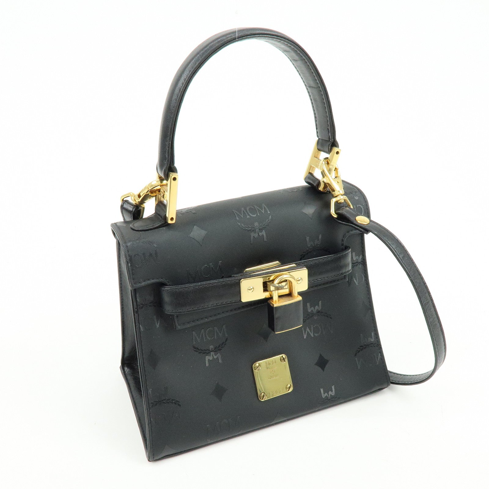 MCM Visetos PVC Leather 2Way Bag Hand Bag Shoulder Bag Black