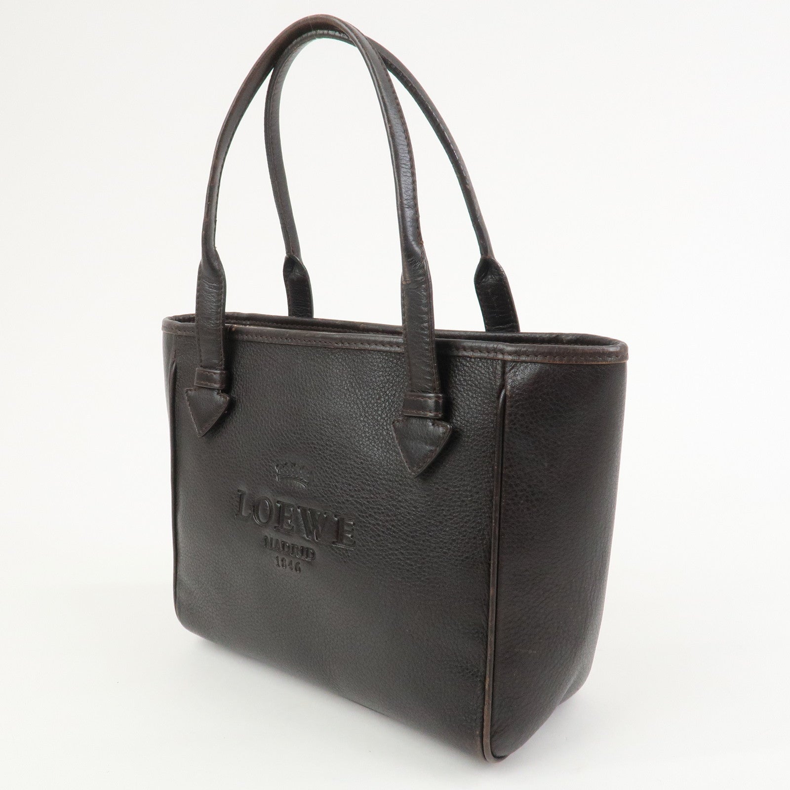 LOEWE Heritage Logo Leather Hand Bag Tote Bag Dark Brown