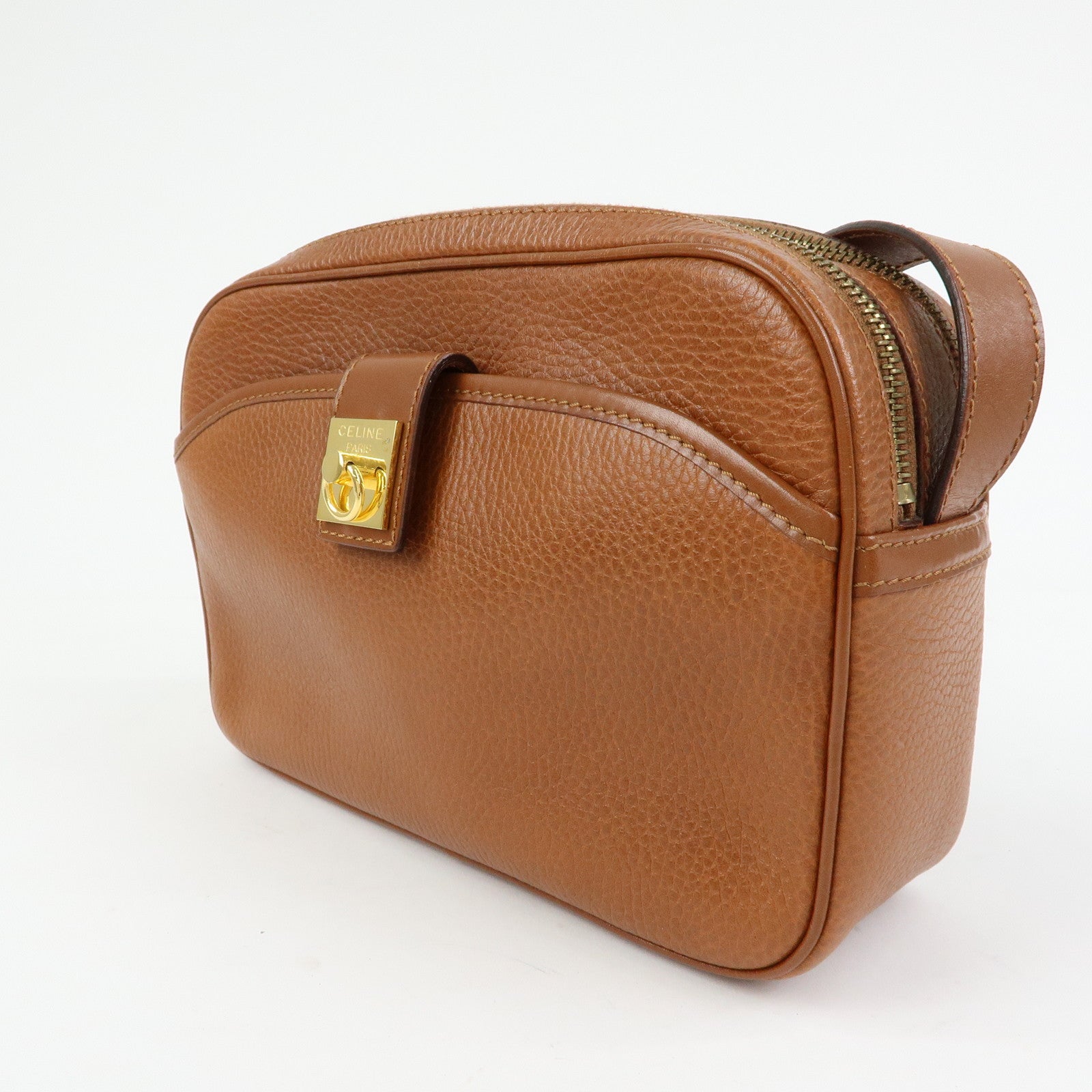 CELINE Leather Shoulder Bag Crossbody Bag Brown