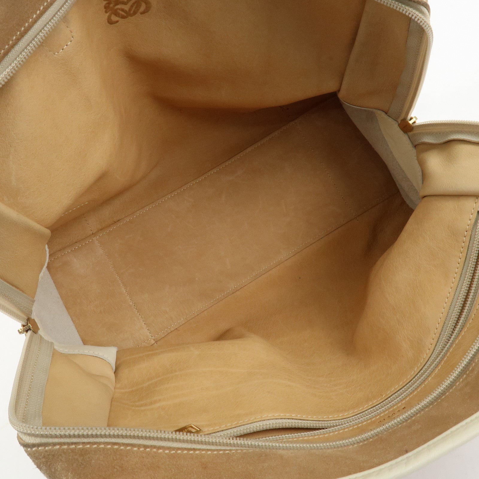 LOEWE Anagram Leather Amazona 35 Hand Bag Tote Bag Beige Ivory