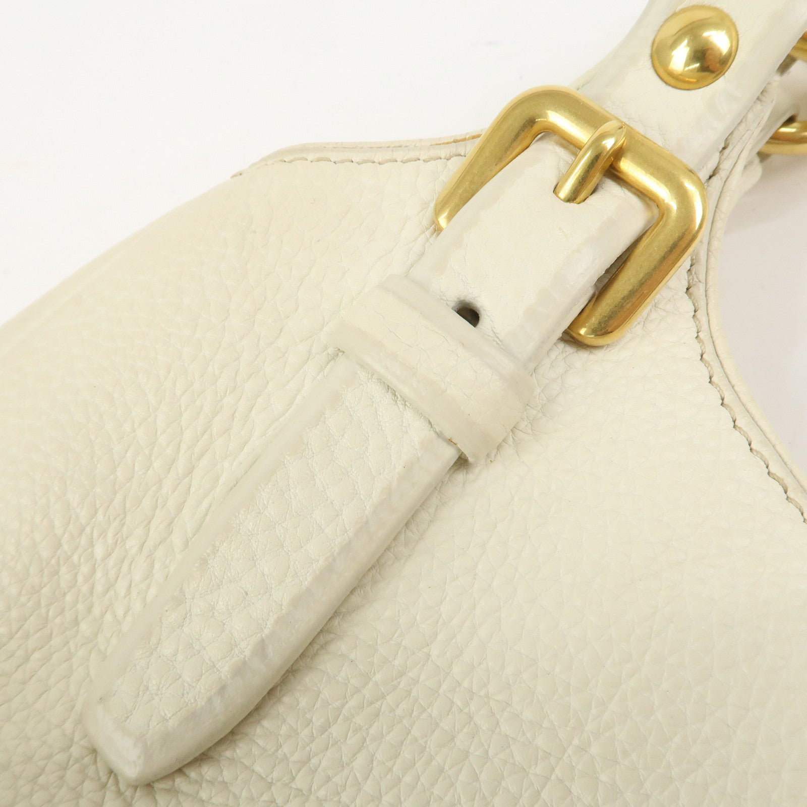 PRADA Logo Leather Shoulder Bag Hand Bag Ivory Gold BR4085