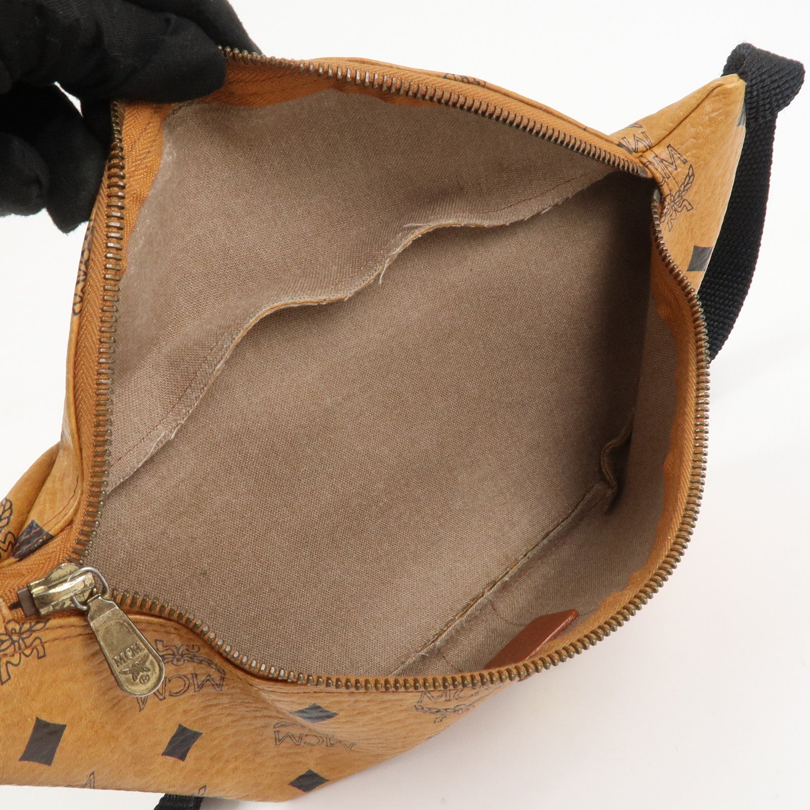 MCM Visetos Logo Leather Waist Bag Waist Pouch Crossbody Bag Brown