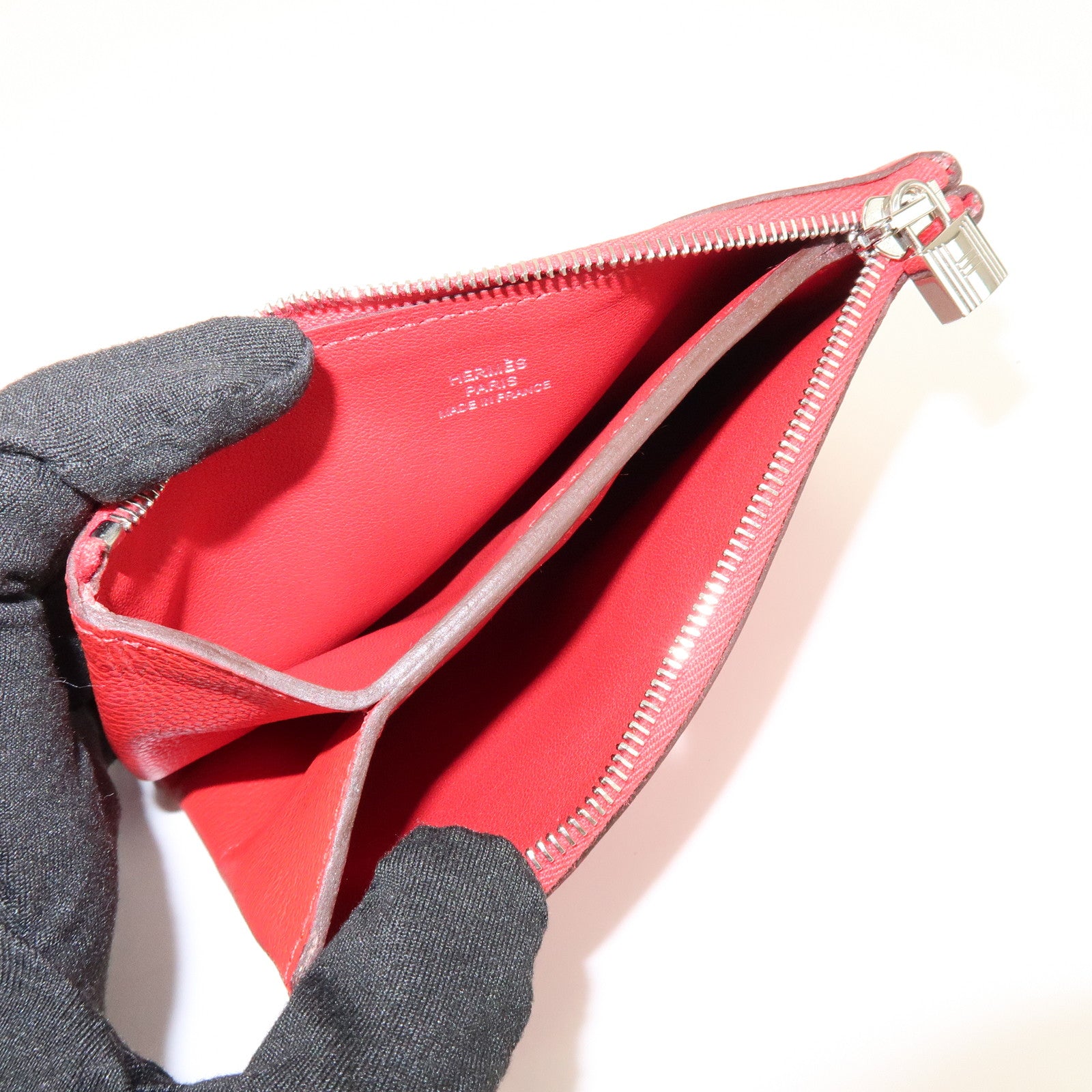 HERMES Logo Leather Atout PM Pouch Cosmetic Pouch Red