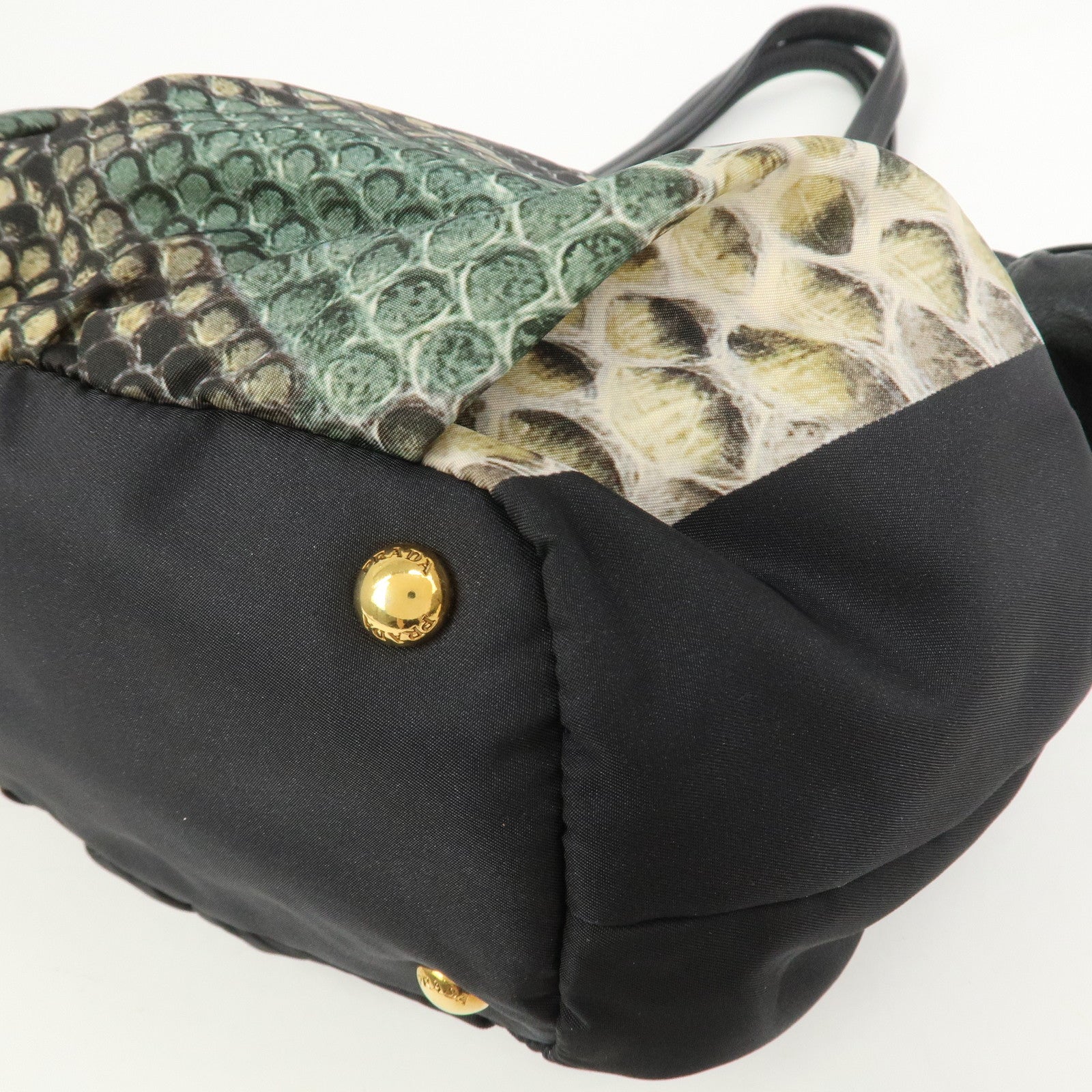 PRADA Logo Nylon Nappa Leather Shoulder Bag Black Green BR4230