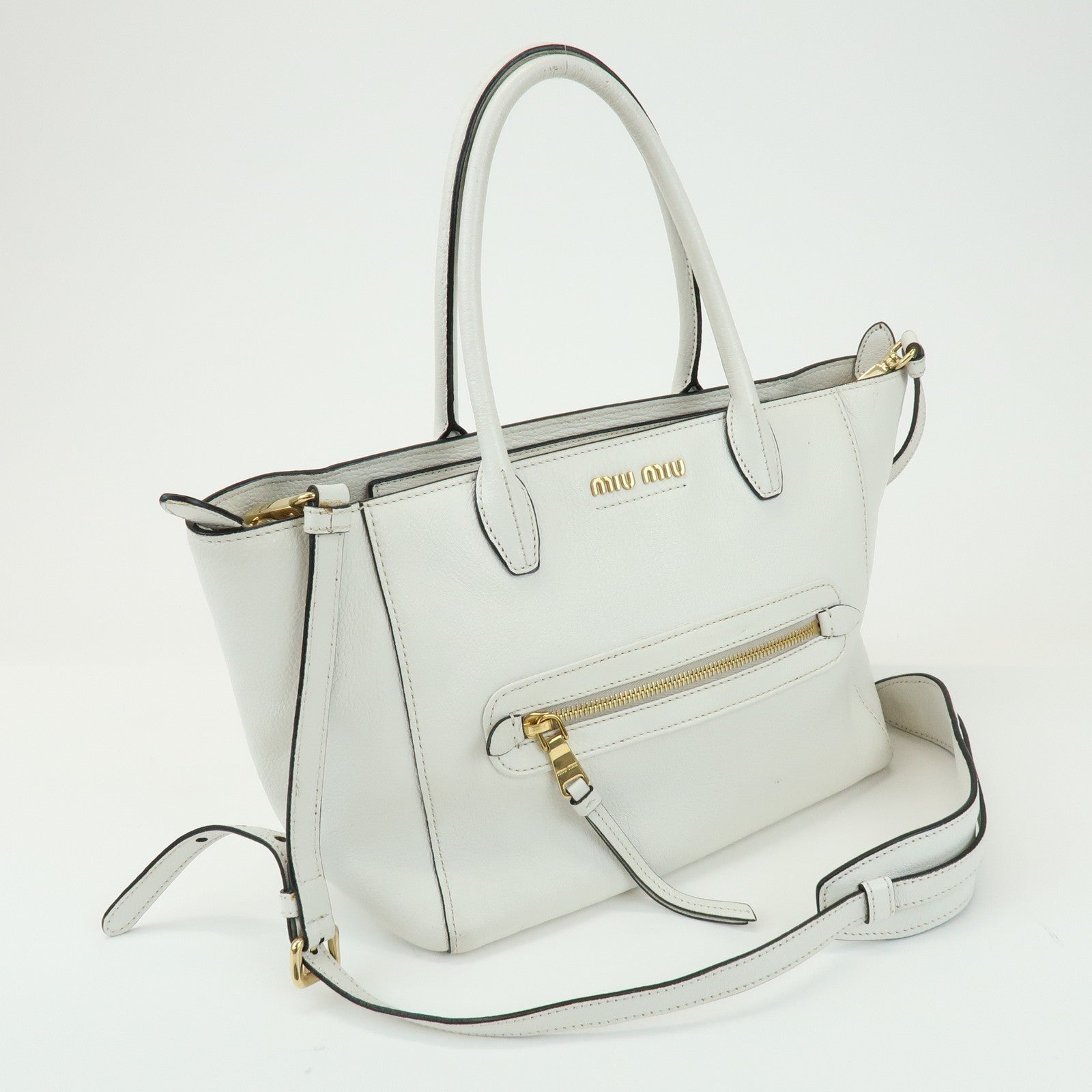 MIU MIU Madras Leather 2Way Bag Hand Bag Shoulder Bag White