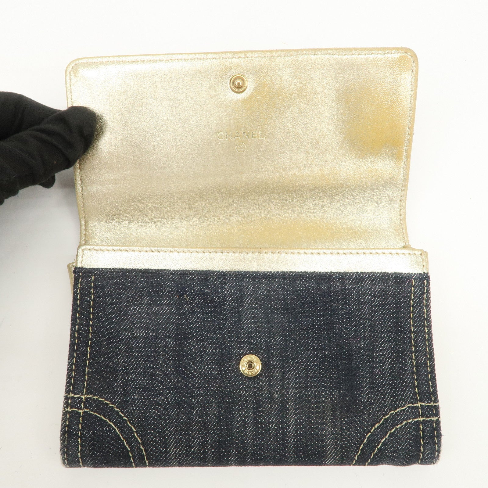 CHANEL COCO Mark Denim Bi-fold Compact Wallet Blue A31991