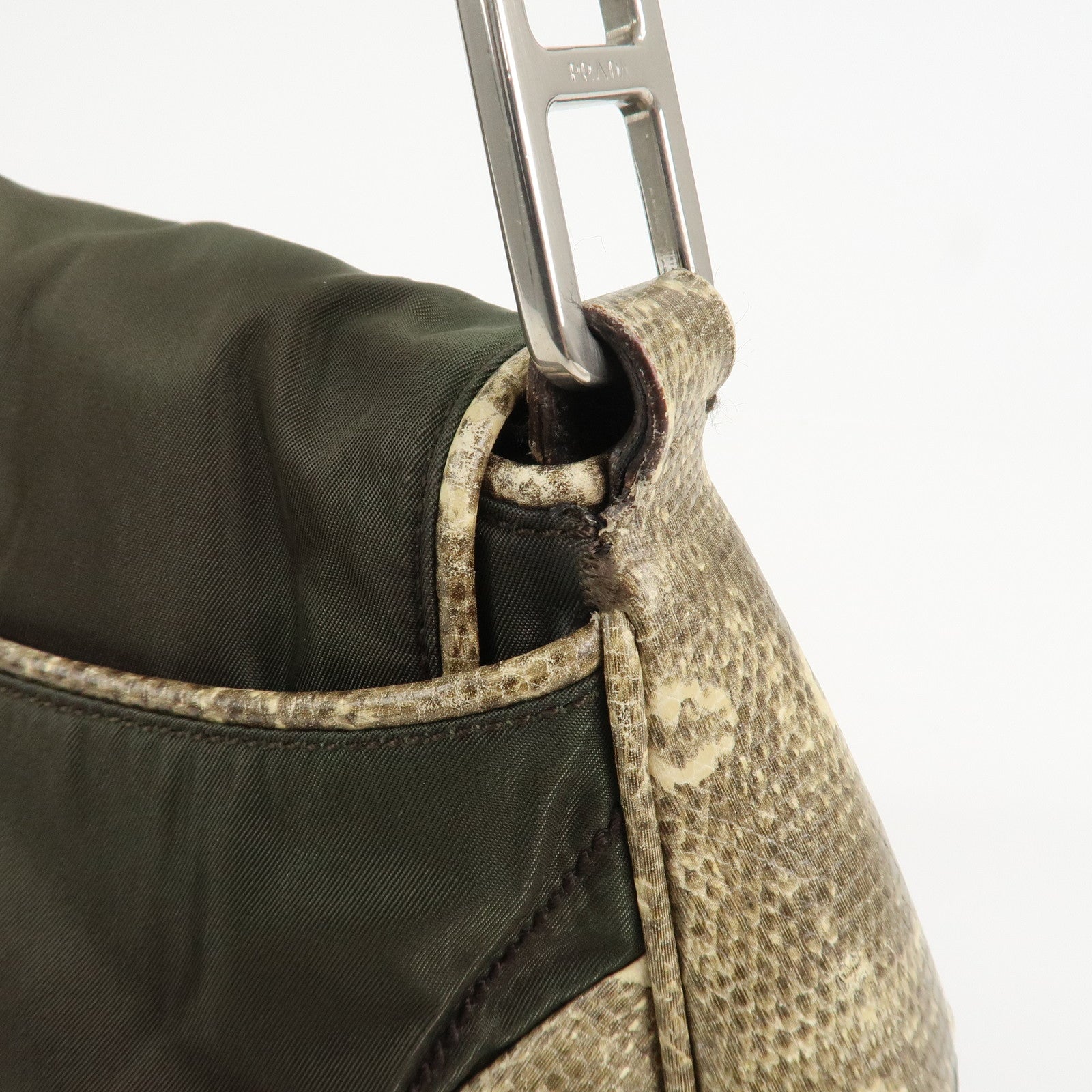 PRADA Triangle Logo Nylon Shoulder Bag Hand Bag Khaki B10738