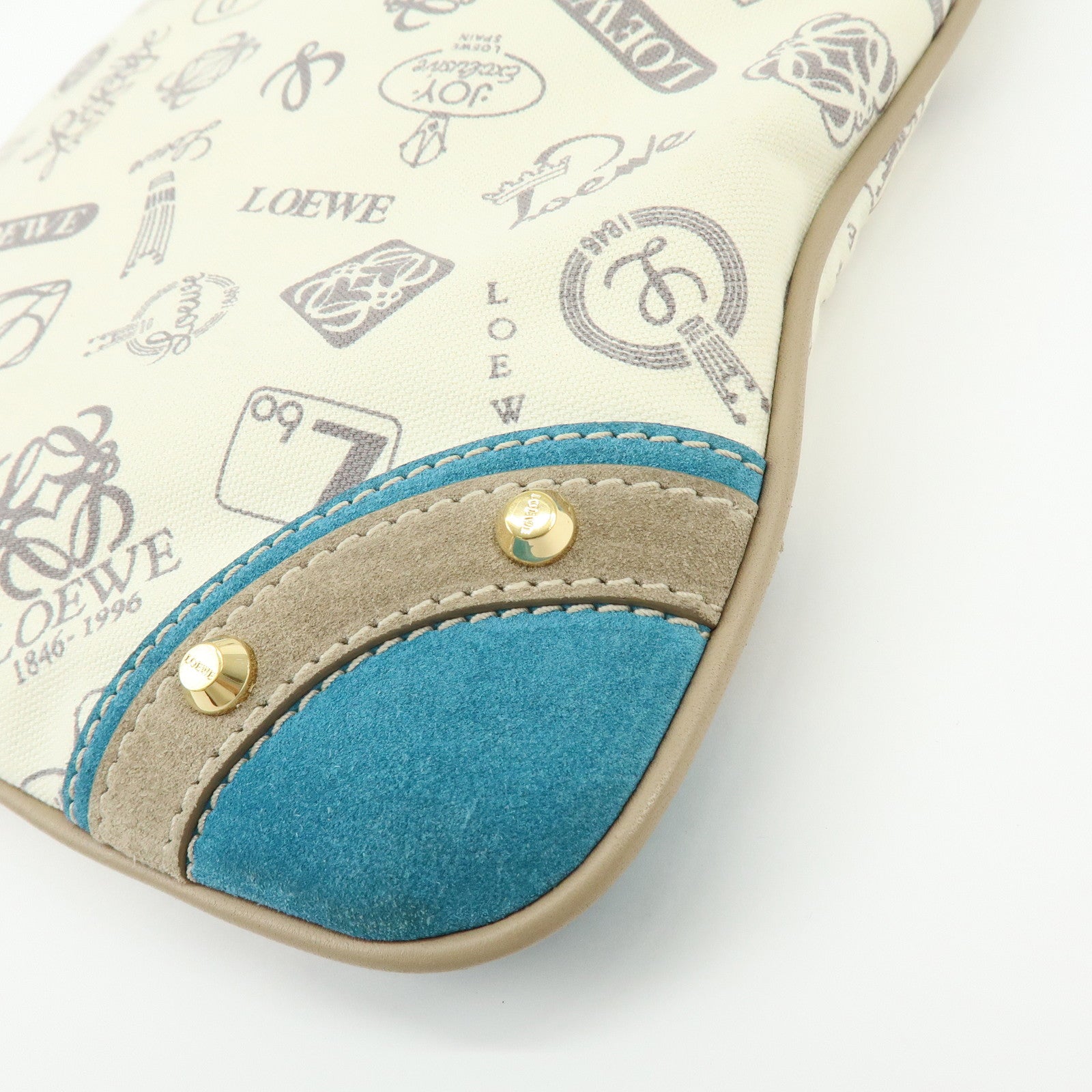 LOEWE Anagram Canvas Suede Leather Shoulder Bag 160th Beige Blue