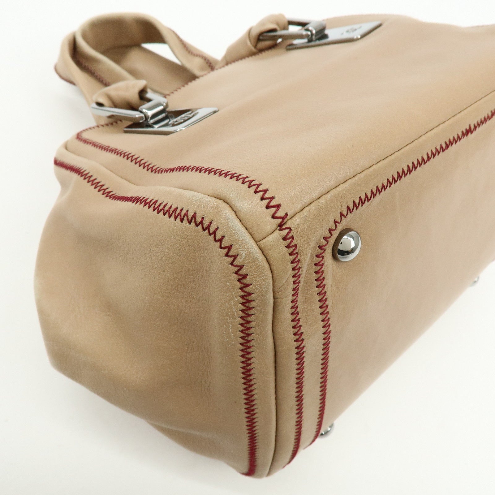 CHANEL COCO Mark Lamb Skin Hand Bag Pink Beige