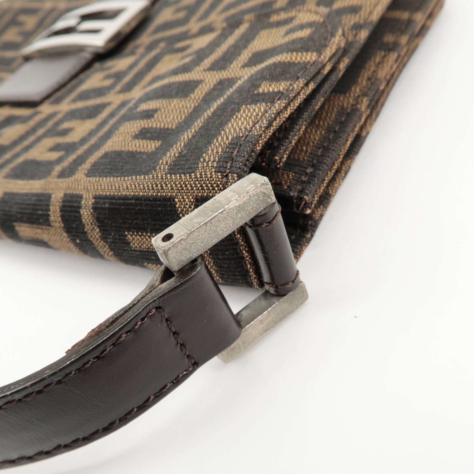 FENDI Zucca Canvas Leather Shoulder Bag Brown Black 0916322 Used