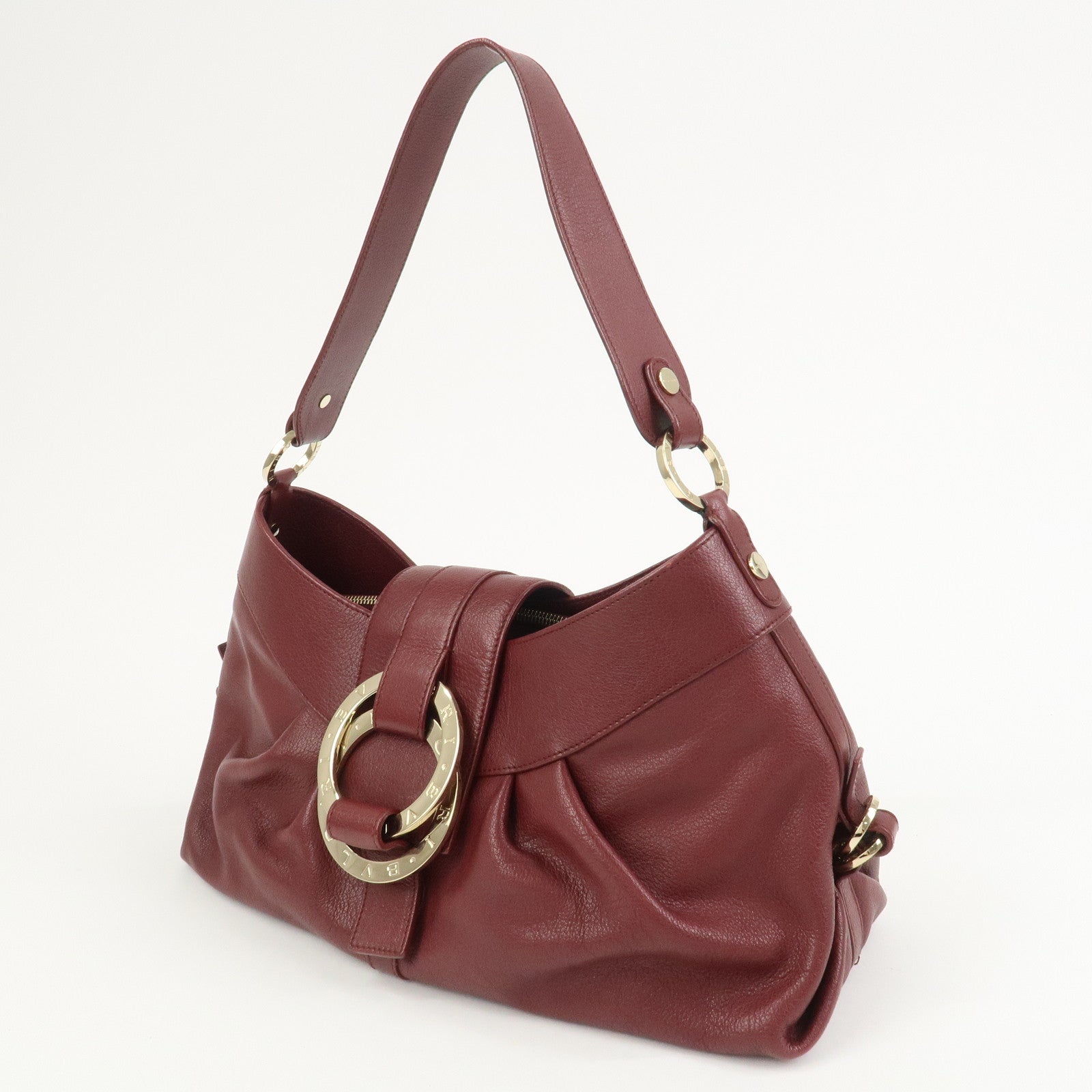 BVLGARI Chandra Leather Shoulder Bag Hand Bag Bordeaux