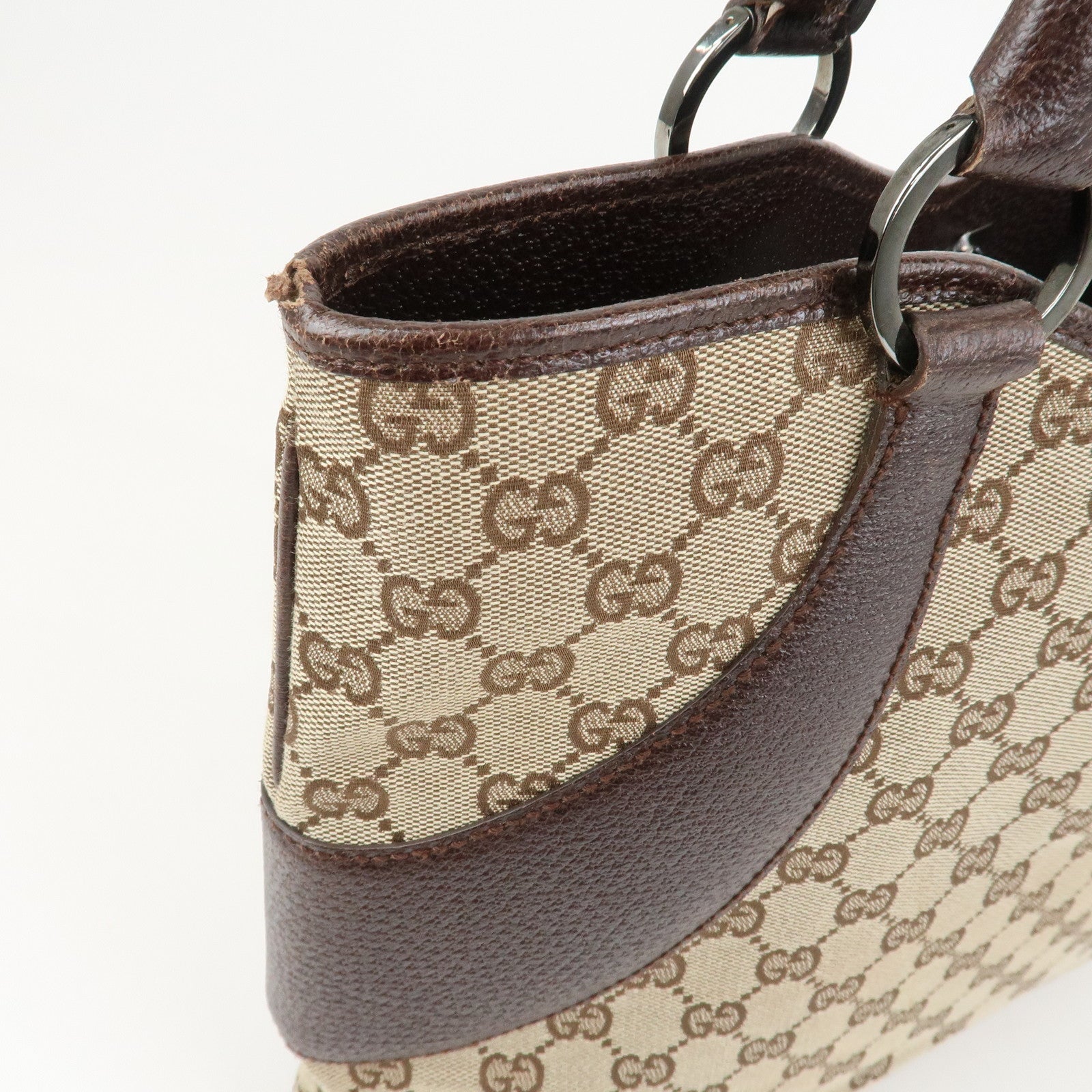 GUCCI GG Monogram Canvas Leather Tote Bag Shoulder Bag Brown 113016