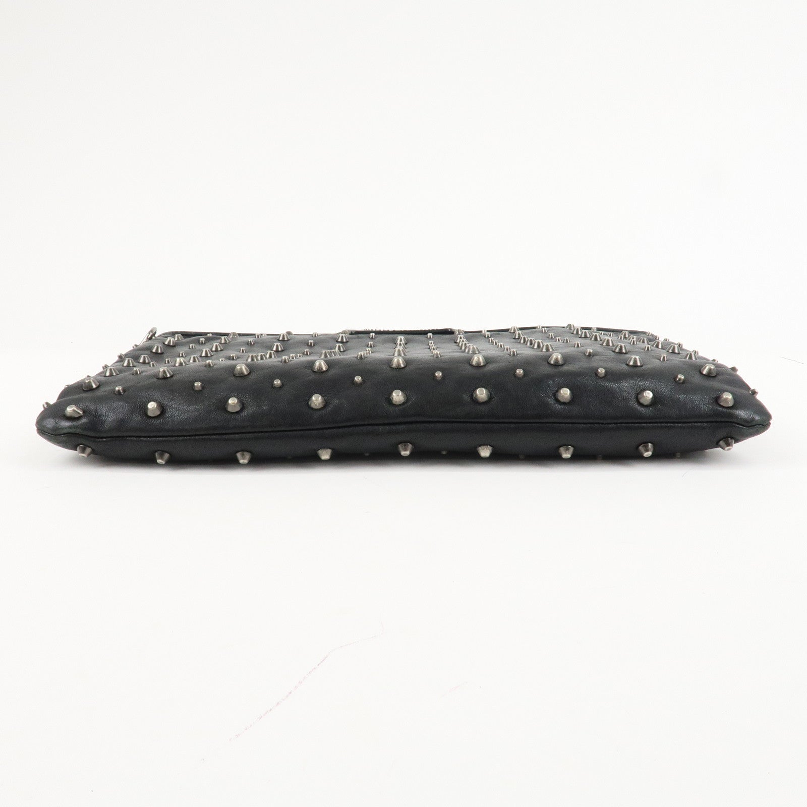 JIMMY CHOO Leather Studs Clutch Bag Black Silver HDW Used