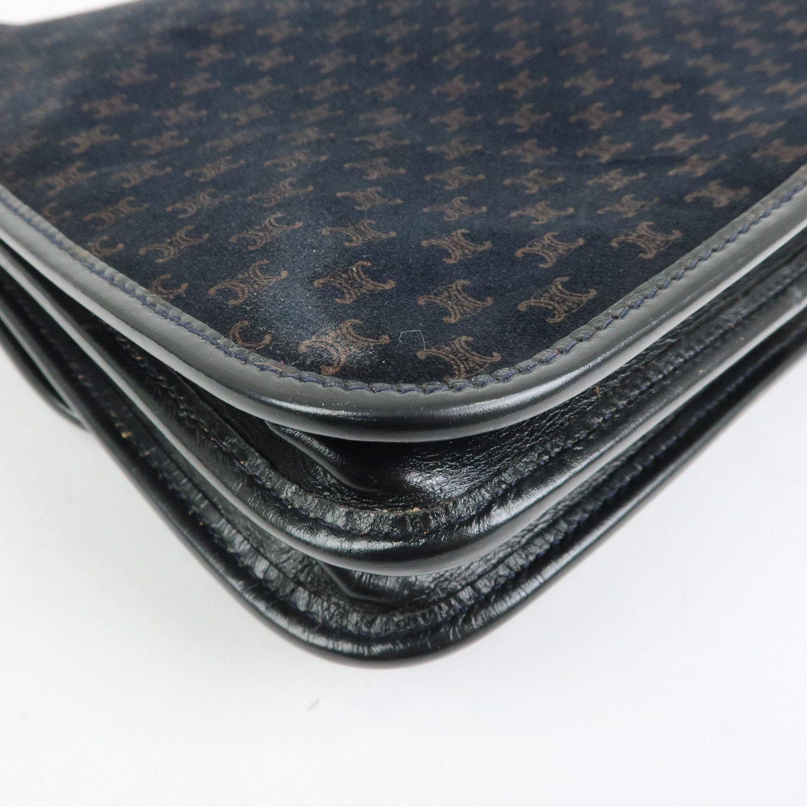 CELINE Macadam Suede Leather Shoulder Hand Bag Bag Navy