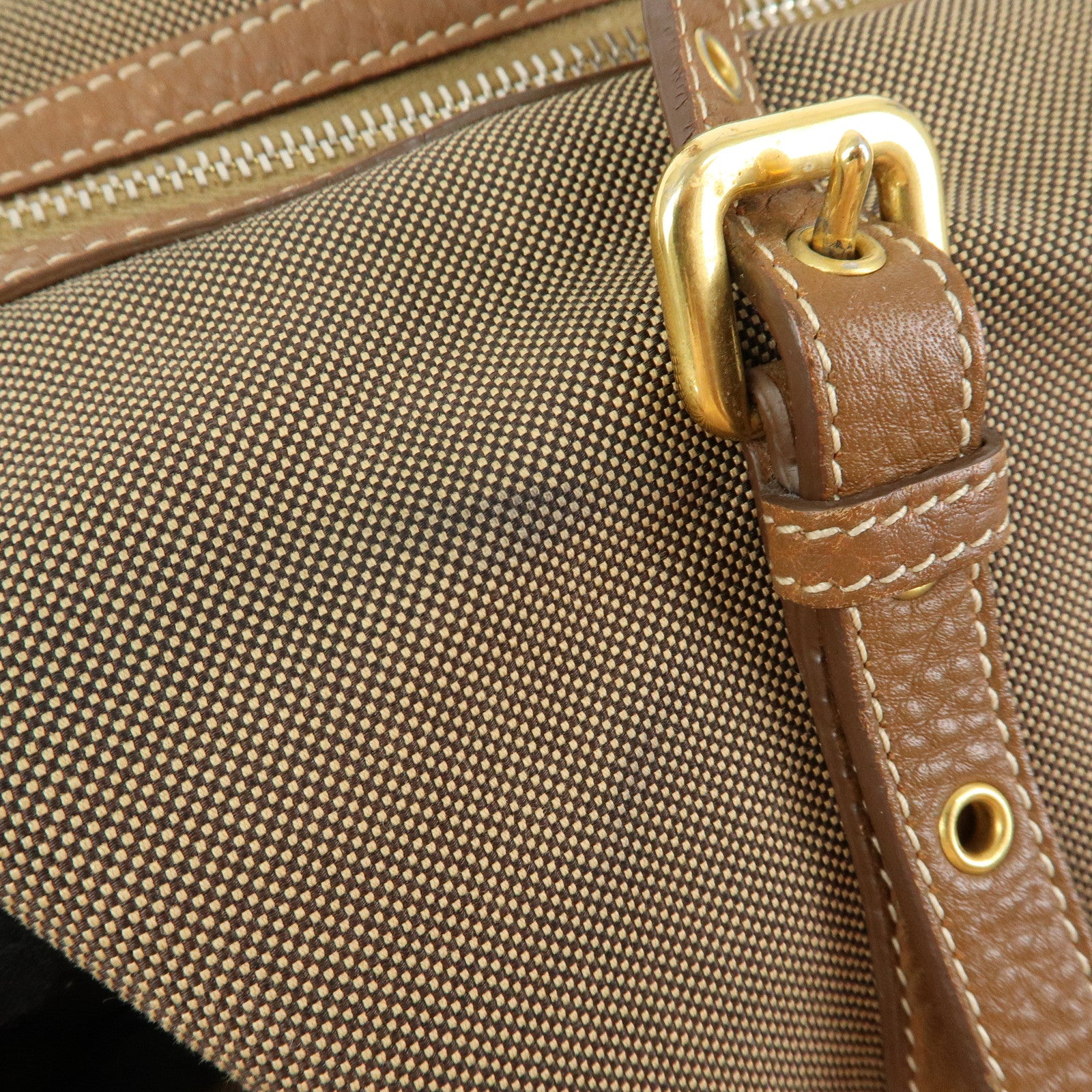 PRADA Logo Canvas Leather Boston Bag Hand Bag Beige Brown BL0600