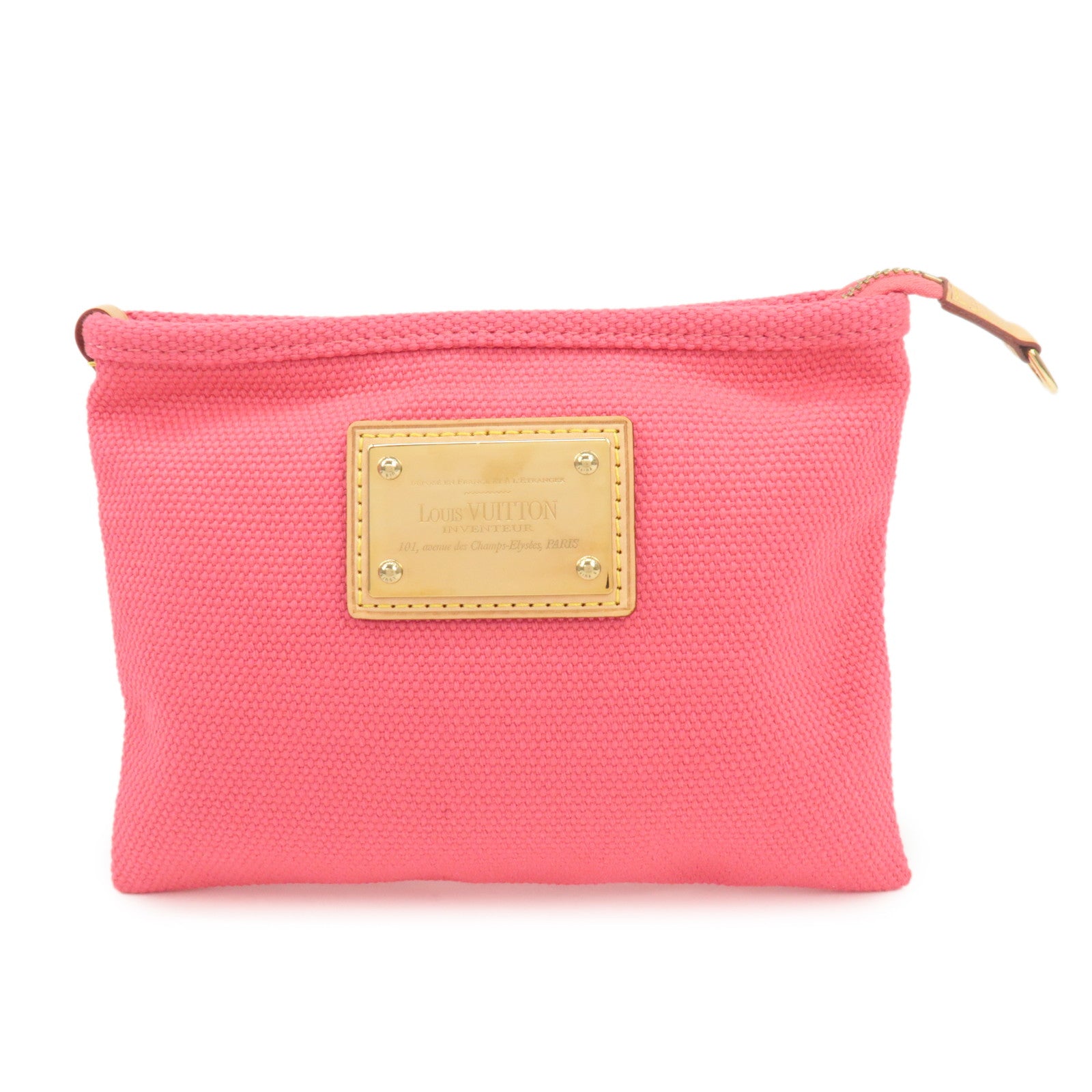 Louis Vuitton Antigua Canvas Leather Pochette Plat PM Pink M40068 Used