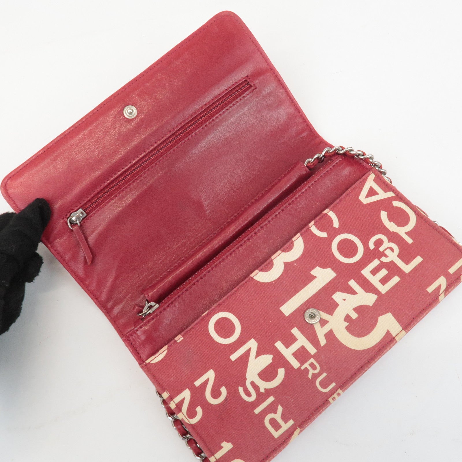 CHANEL By Sea Line Canvas Chain Shoulder Bag Red Used