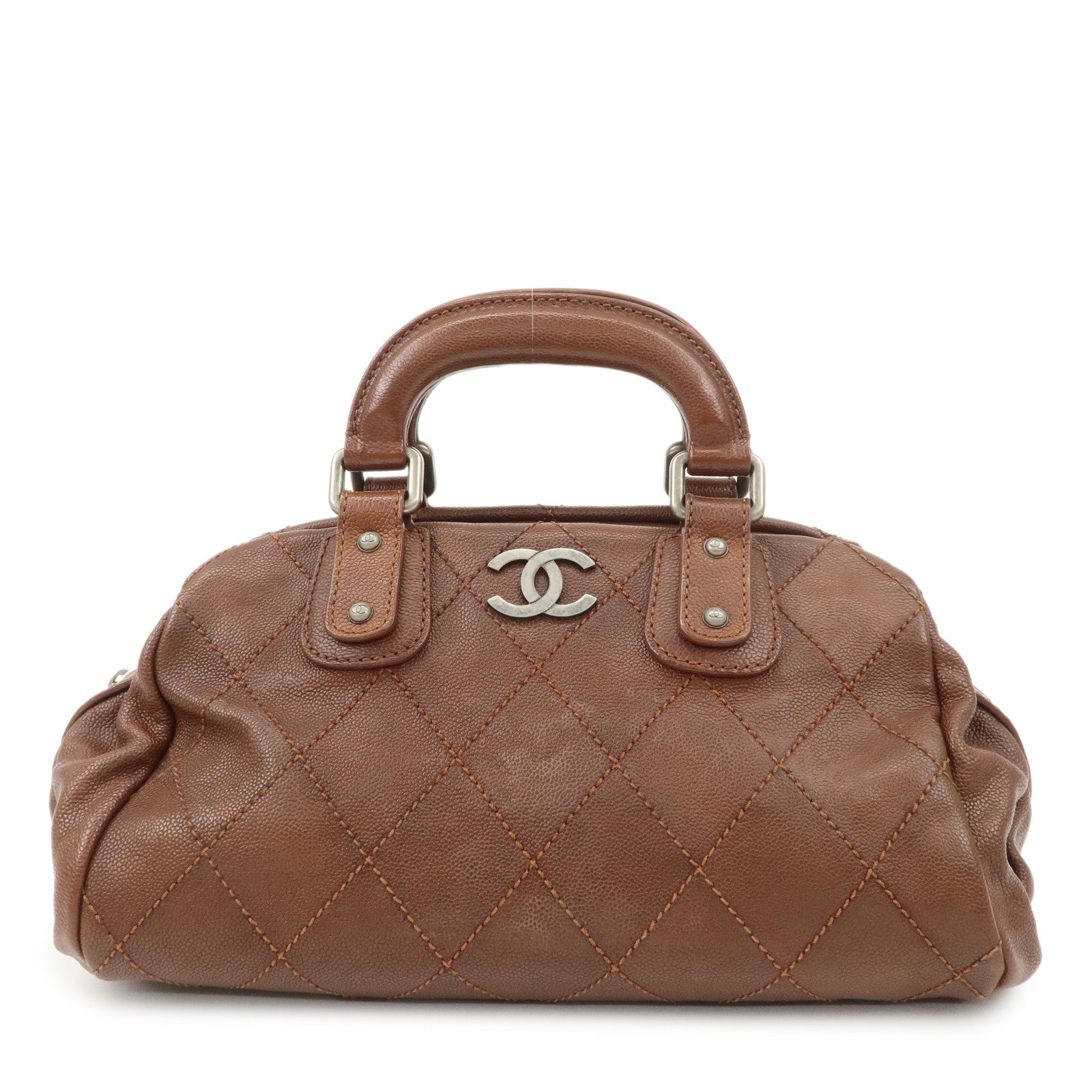 CHANEL COCO Mark Wild Stitch Caviarskin Boston Bag Brown