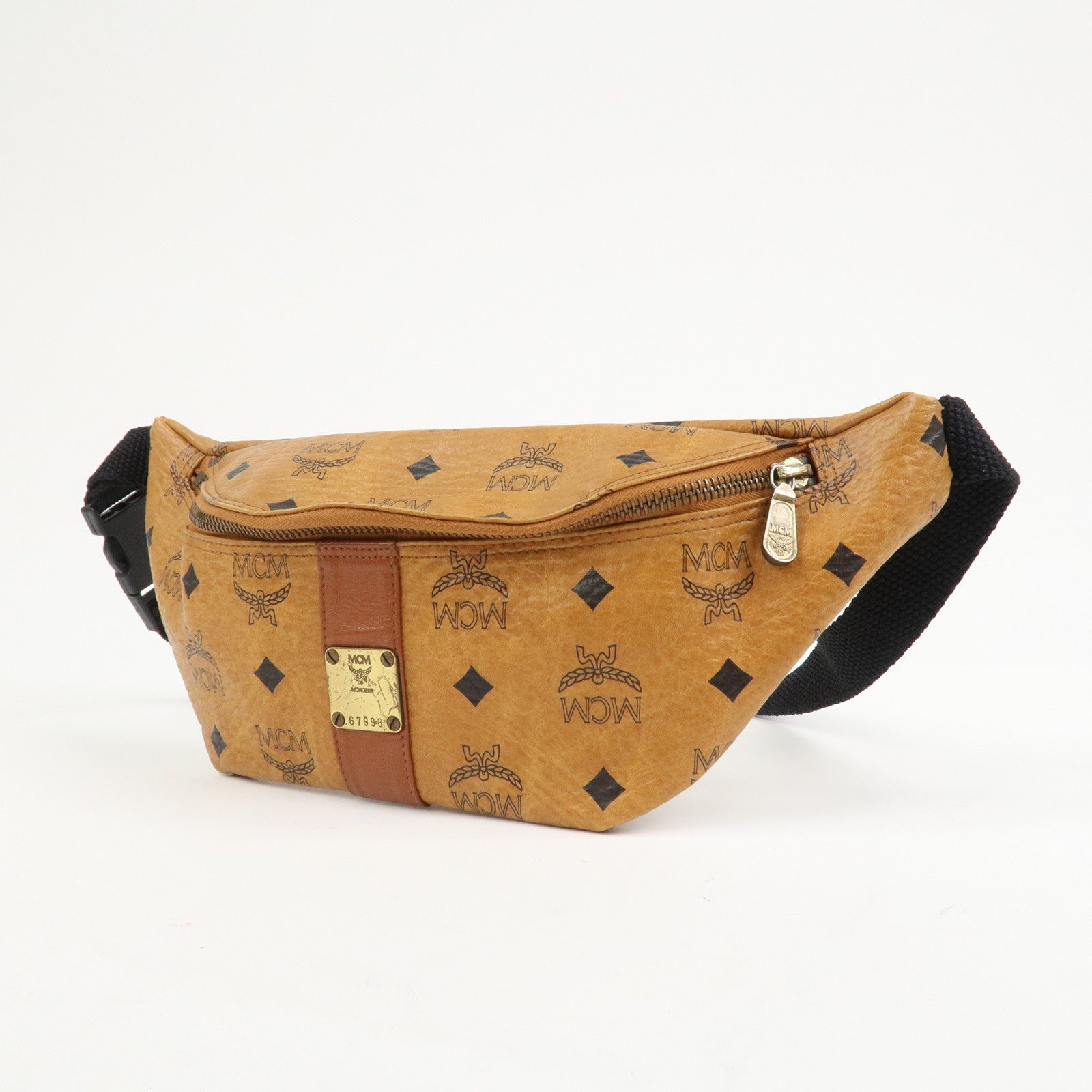 MCM Visetos Logo Leather Waist Bag Waist Pouch Crossbody Bag Brown