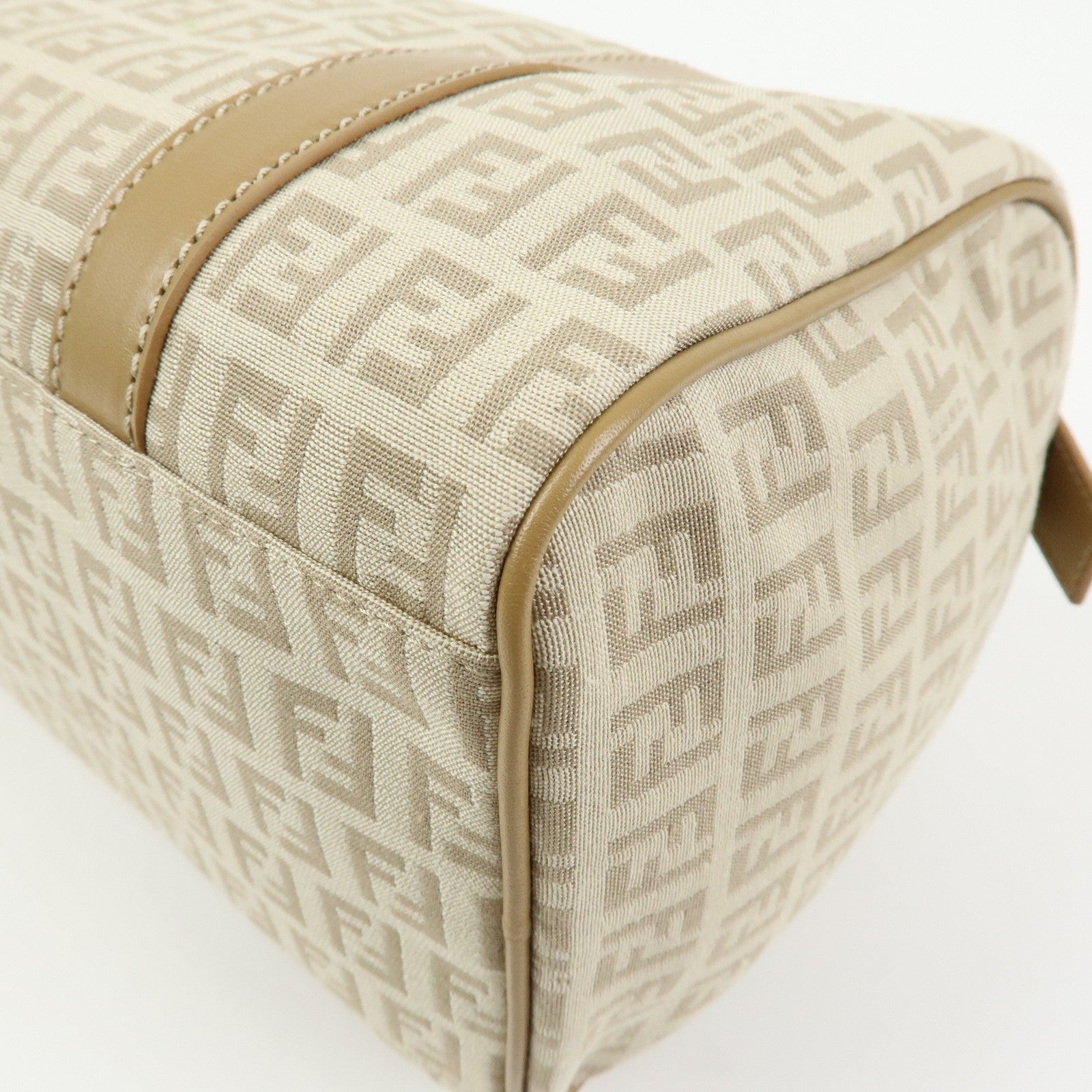 FENDI Zucchino Canvas Leather Boston Bag Hand Bag Beige 8BL068