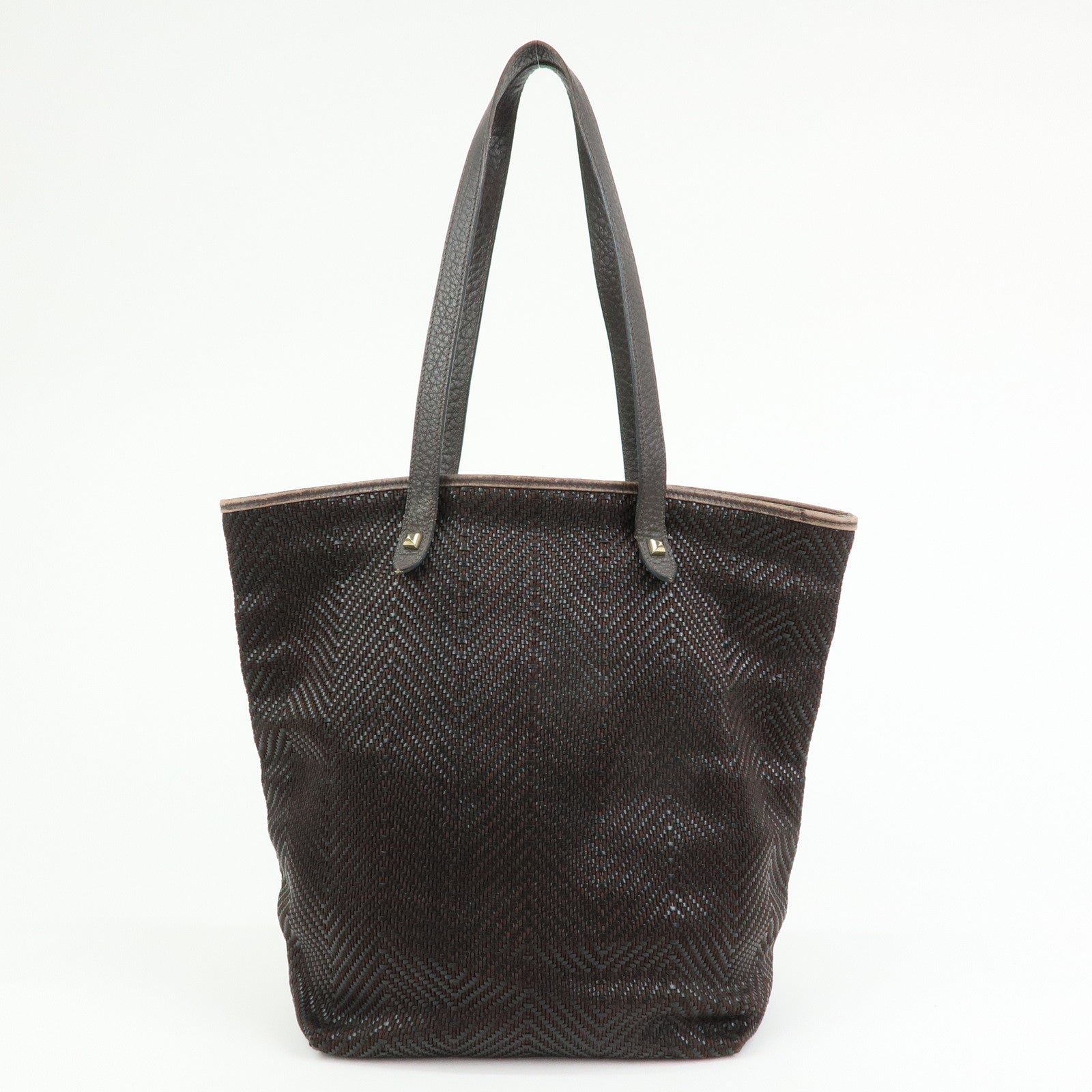 HERMES Amedaba Diago GM Polyester Leather Tote Bag Brown Black