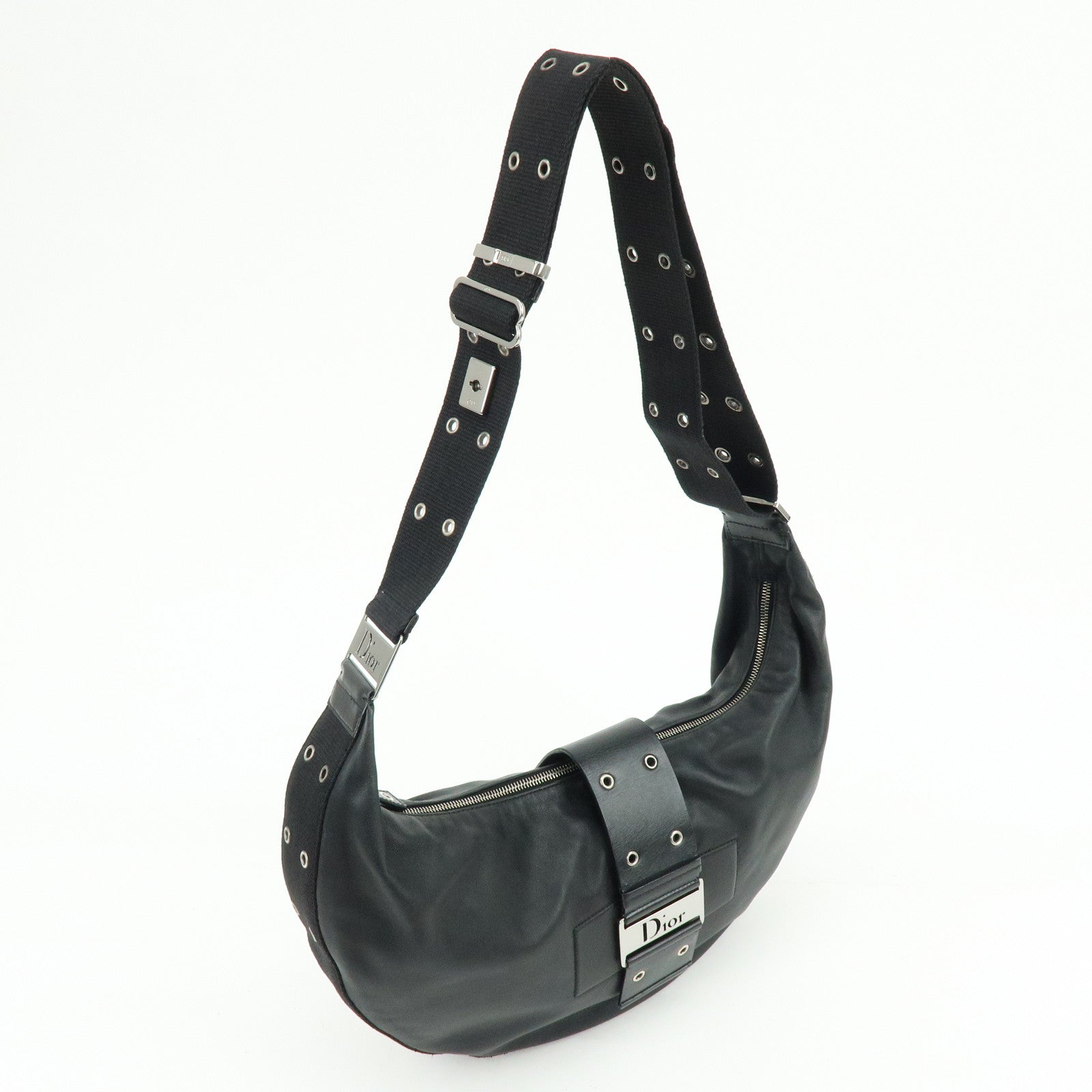 Christian Dior Street Chic Leather Shoulder Bag Crossbody Bag Black
